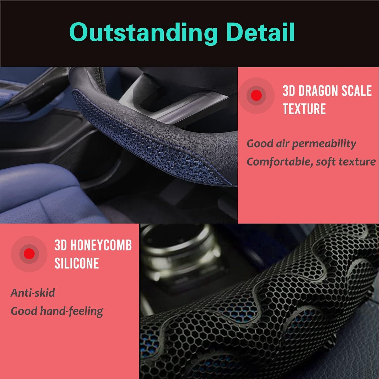 PINCTROT D Shaped 14 Inch Small Sized Steering Wheel Cover Great Grip with 3D Honeycomb Anti-Slip Design, Flat Bottom 14 Inch (Blue)