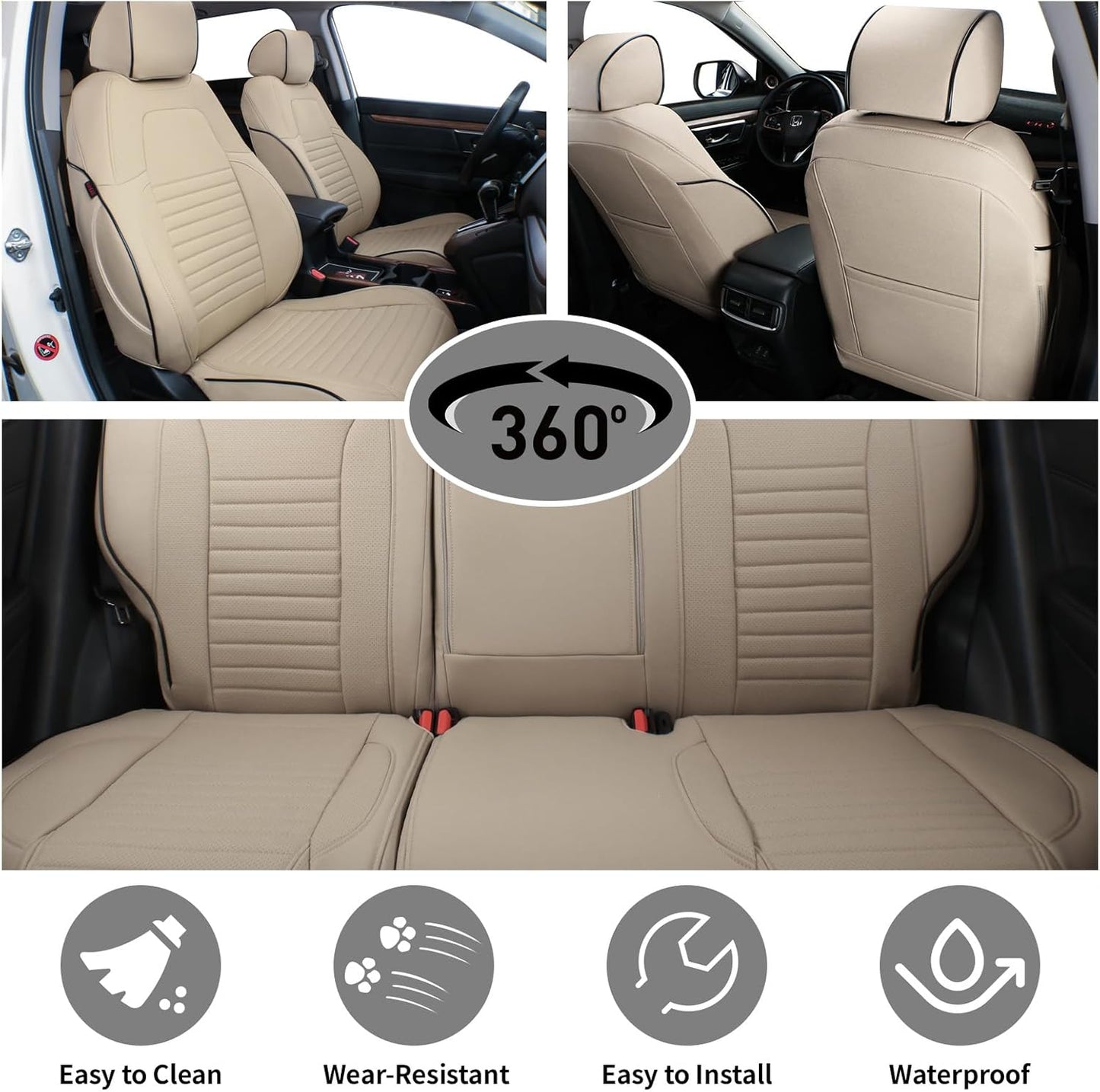 EKR Accord Car Seat Covers for Honda Accord EX-L,Touring,Sport,EX,Hybrid 2018 2019 2020 2021 2022(Rear Row 40/60 Split Backrest),Car Seat Protector,Waterproof Automotive Seat Covers,Leather(Beige)