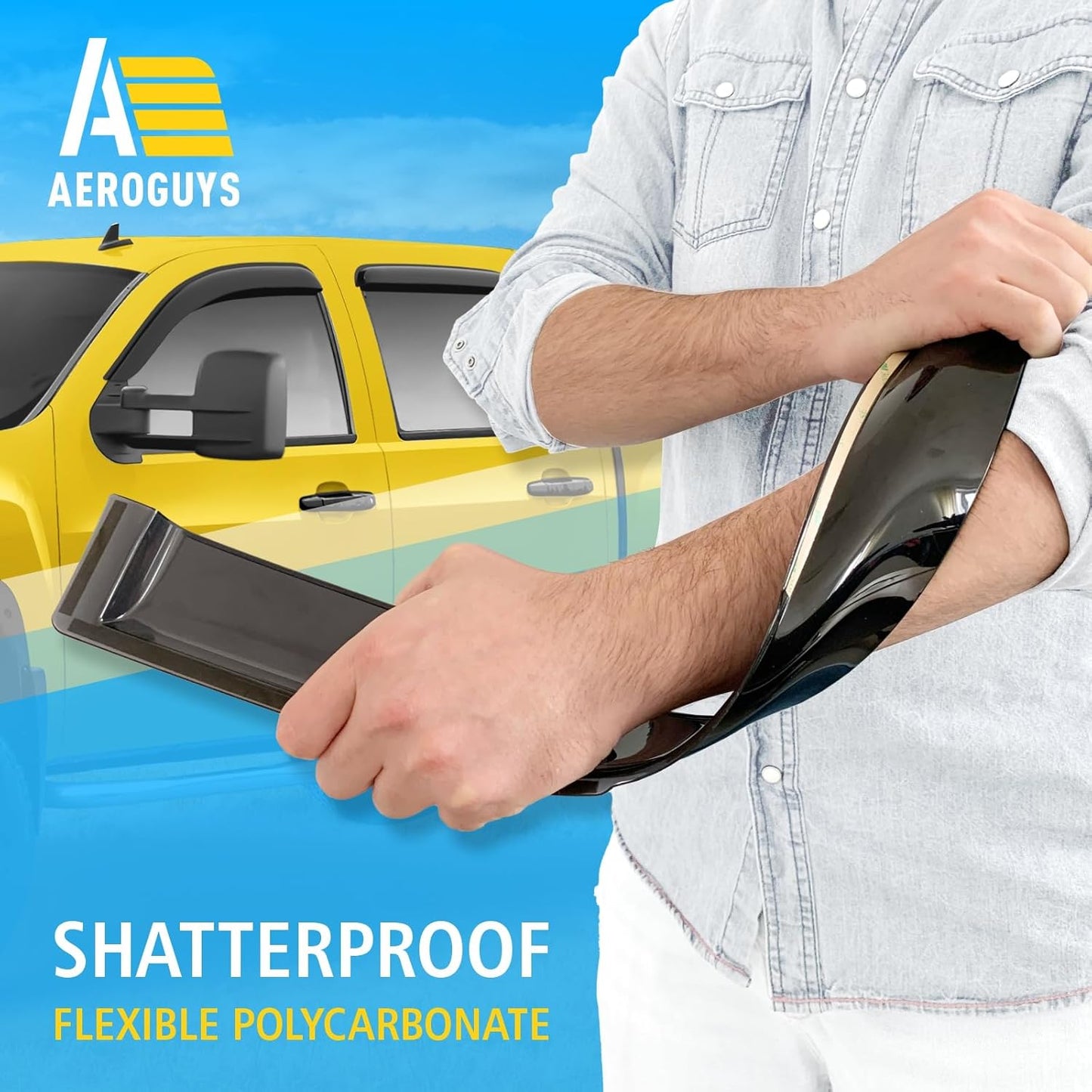 Extra Durable Window Deflectors Tape-On Window Visors Rain Guards Fit for Chevrolet (Chevy) Silverado 1500 2007-2013 Crew Cab, Sun Visors, Wind Vent for Shades, Exterior Car Accessories - 4pcs. AG0012