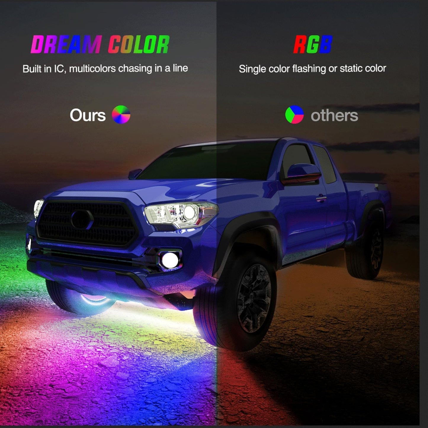 Nilight 6Pcs Car Underglow Neon Accent Strip Lights 300 LEDs Multi Color RGB-IC DIY Sound Active Function Music Mode with APP Control and Remote Control Underbody Light Strip