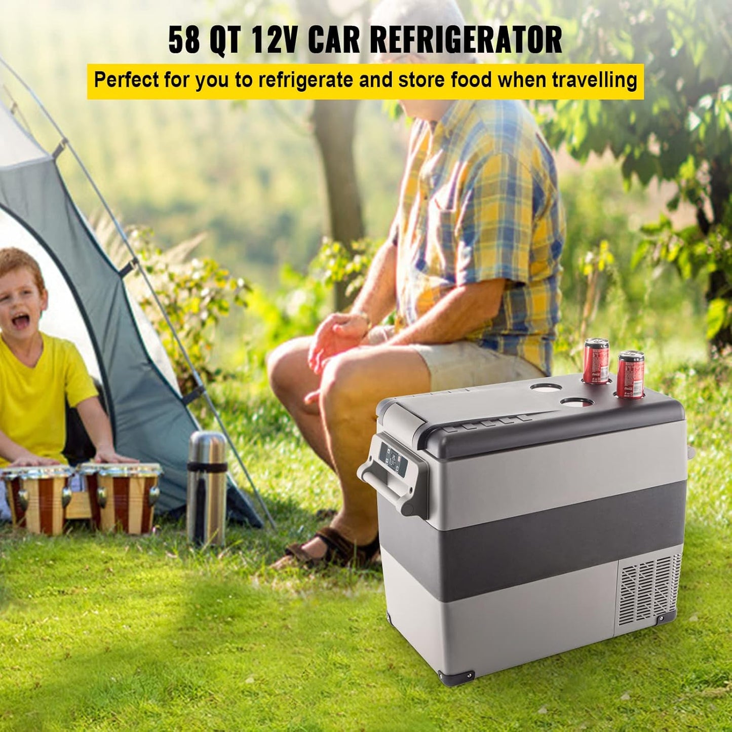 VEVOR CF55 12 Volt 58 Qt Refrigerator, Dual Zone Portable Compressor 12/24V DC and 110-240V AC, Freezer Fridge Cooler, for Car, Truck RV, Camping and Home Use, Black+Gray