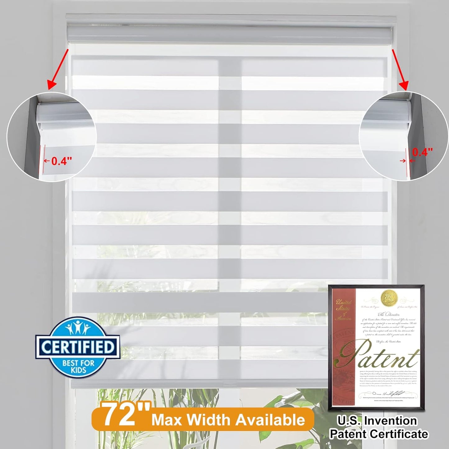 Persilux Cordless Zebra Blinds for Windows Free-Stop Window Blinds (34" W X 64" H, White) Dual Layer Light Control for Day and Night, Light Filtering Sheer Shades for Home, Bedroom, Easy to Install