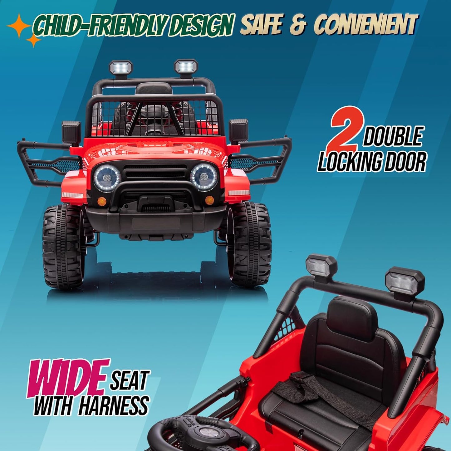 JOYMOR 12V Kids Ride on Truck with Remote Control, 4 Wheels Battery Powered Kids Car, Electric Play Car with LED Lights/Horn/Remote and Manual Control/3-5 MPH Speed/Gift for Girl Boy (Red)