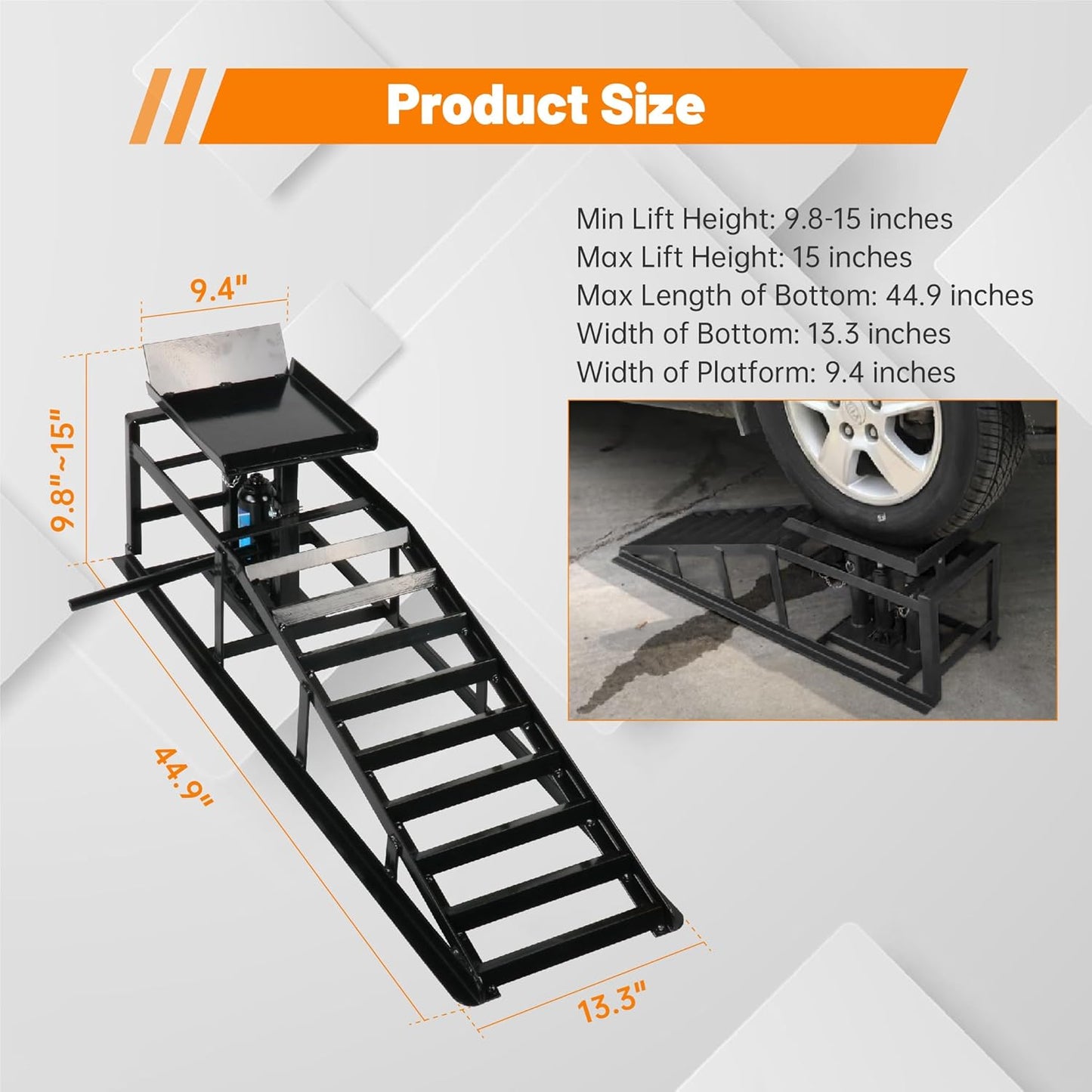 2 Pack Hydraulic Car Ramps 10,000lbs/5T Capacity Low Profile Car Lift Service Ramps Truck Trailer Garage, Height Hydraulic Vehicle Ramps,Black