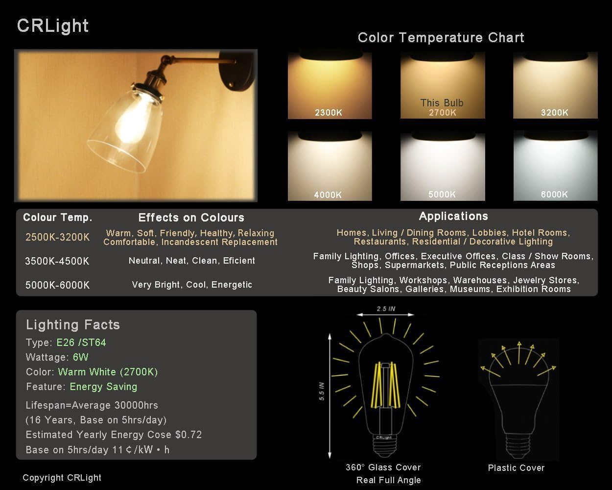LED Edison Bulb 4W,Antique 40W Vintage Edison Bulb,E26 Light Bulb Non Dimmable Led Bulb 450 Lumens 2700K Warm White,Pack of 12