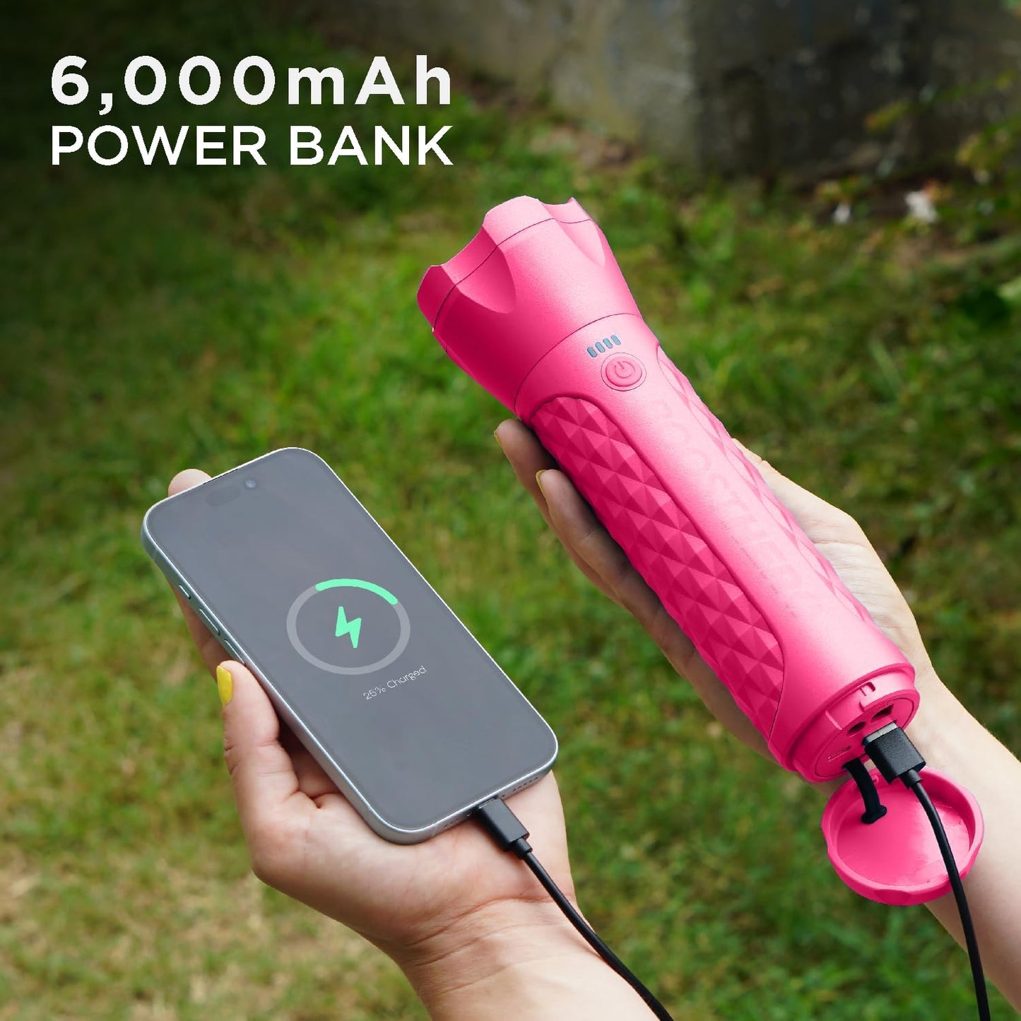 BoostHero Portable Car Battery Jump Starter, 6,000mAh Power Bank, LED Flashlight, with Smart Jumper Cables for up to 6.0L Gas/4.0L Diesel Engines (Pink)