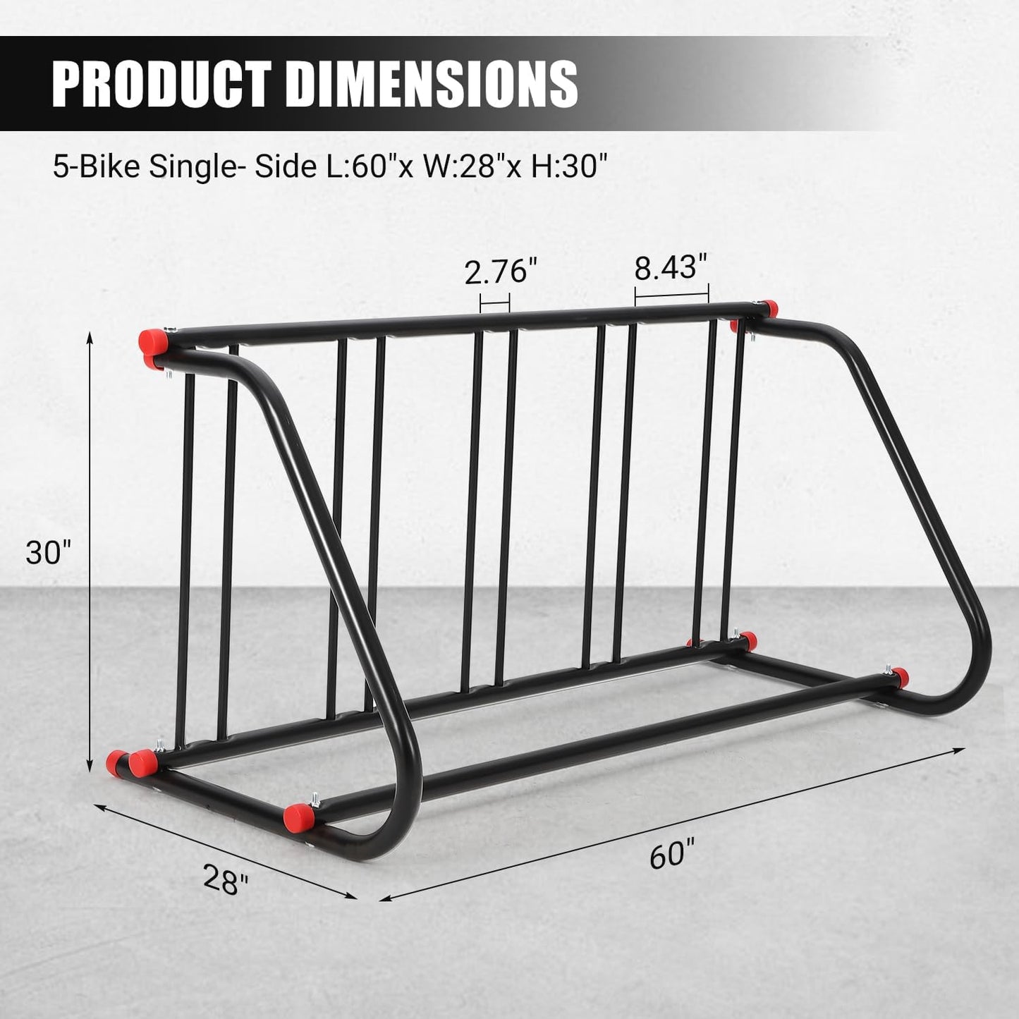 Commercial Grid Bike Rack for 5 Bikes - Heavy Duty Metal Bike Stand Floor, Outdoor Bicycle Parking Rack for Garage, Retail, School, Backyard, Bike Shop (Single Side)
