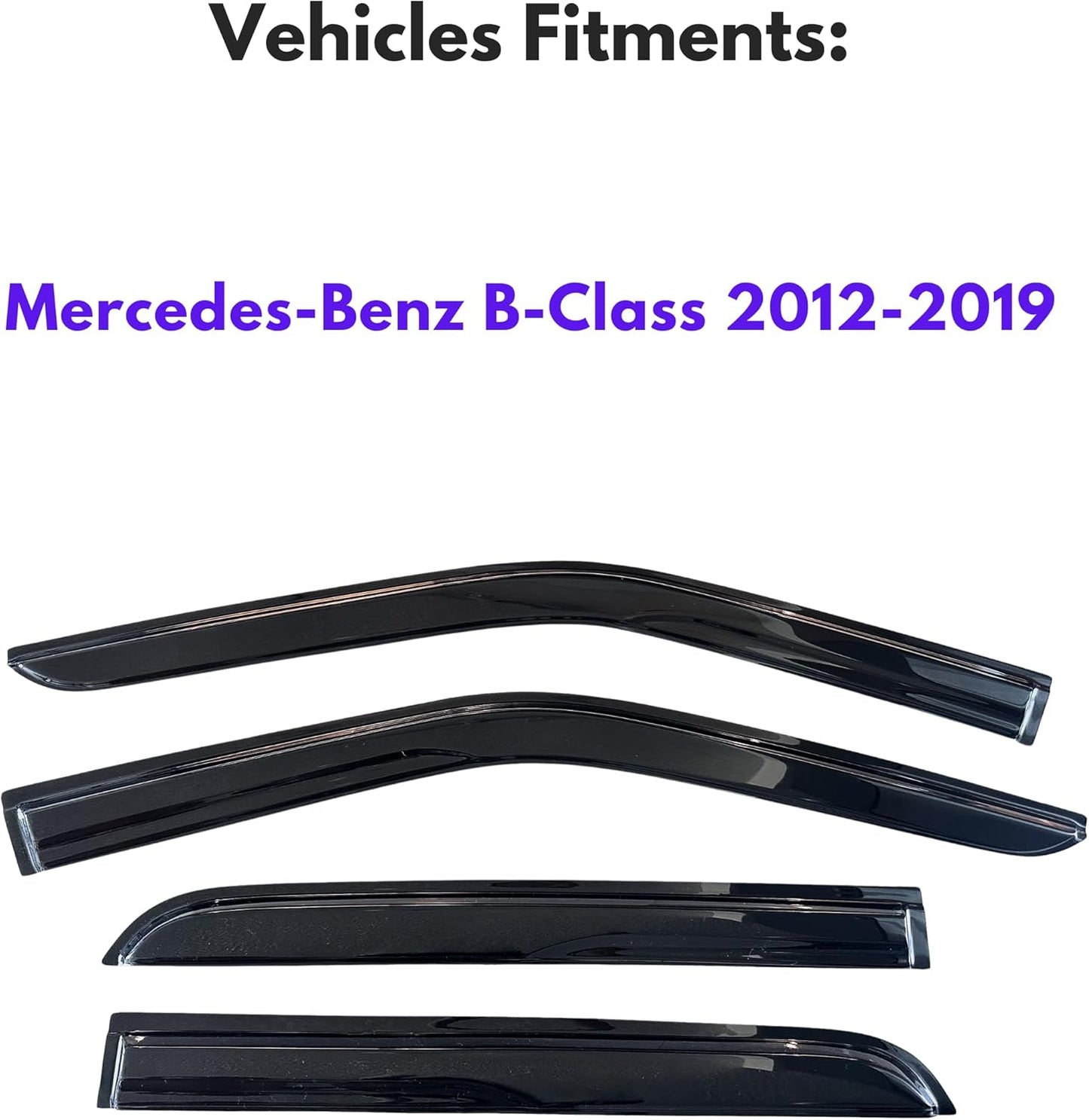 KPY Window Visor Compatible with Mercedes-Benz B-Class 2012-2019, 4PC Rain Guard Side Window Vent Deflectors Tape-On Mugen Style, 2012 2013 2014 2015 2016 2017 2018 2019