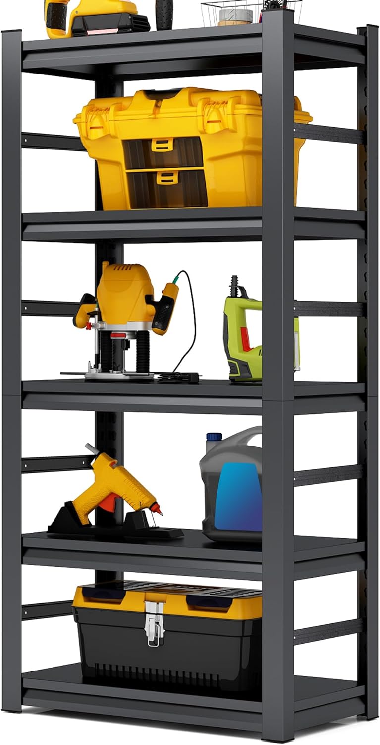 TOPKEY Metal Storage Shelf Garage Storage Shelves, Heavy Duty 5-Tier Utility Shelves for Garage, Kitchen, Warehouse, Adjustable Basement Storage Rack, Load 2500LBS, 72" H x 35.4" W x 15.8" D