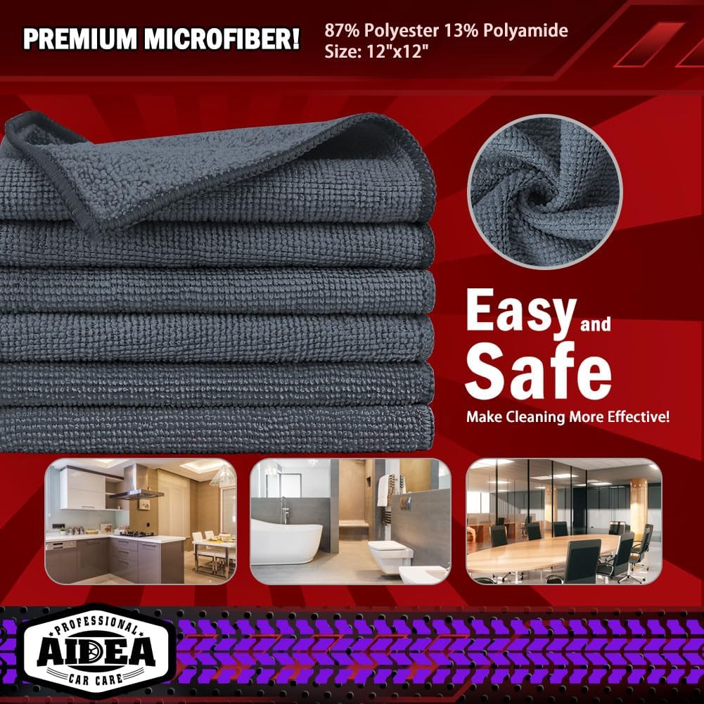 AIDEA Microfiber Cleaning Cloth Grey 20PK, Micro Fiber Cloth for Cleaning Cars, Premium All Purpose Car Towels, Dusting Cloth Cleaning Rags SUVs, House, Kitchen, Window, Workshops, 12"×12"