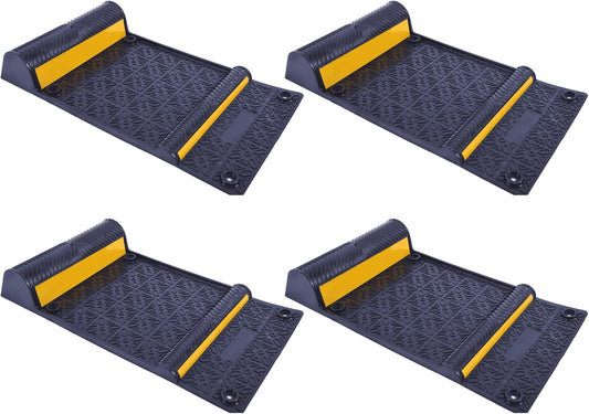22" x 11.5" Rubber Parking Guide Mat, Heavy-Duty Wheel Stoppers with Reflective Stripes, Anti-Skid Garage Parking Mats, Self-Adhesive Vehicle Stoppers for Cars, Trucks, SUVs, Indoor/Outdoor (4)