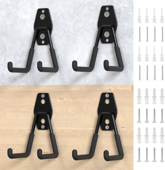 HUHOLE Garage Hooks Heavy Duty 4PC, Garage Wall Hooks, Wall Mount Hanging Hook for Bike, Ladder, Bulky Items