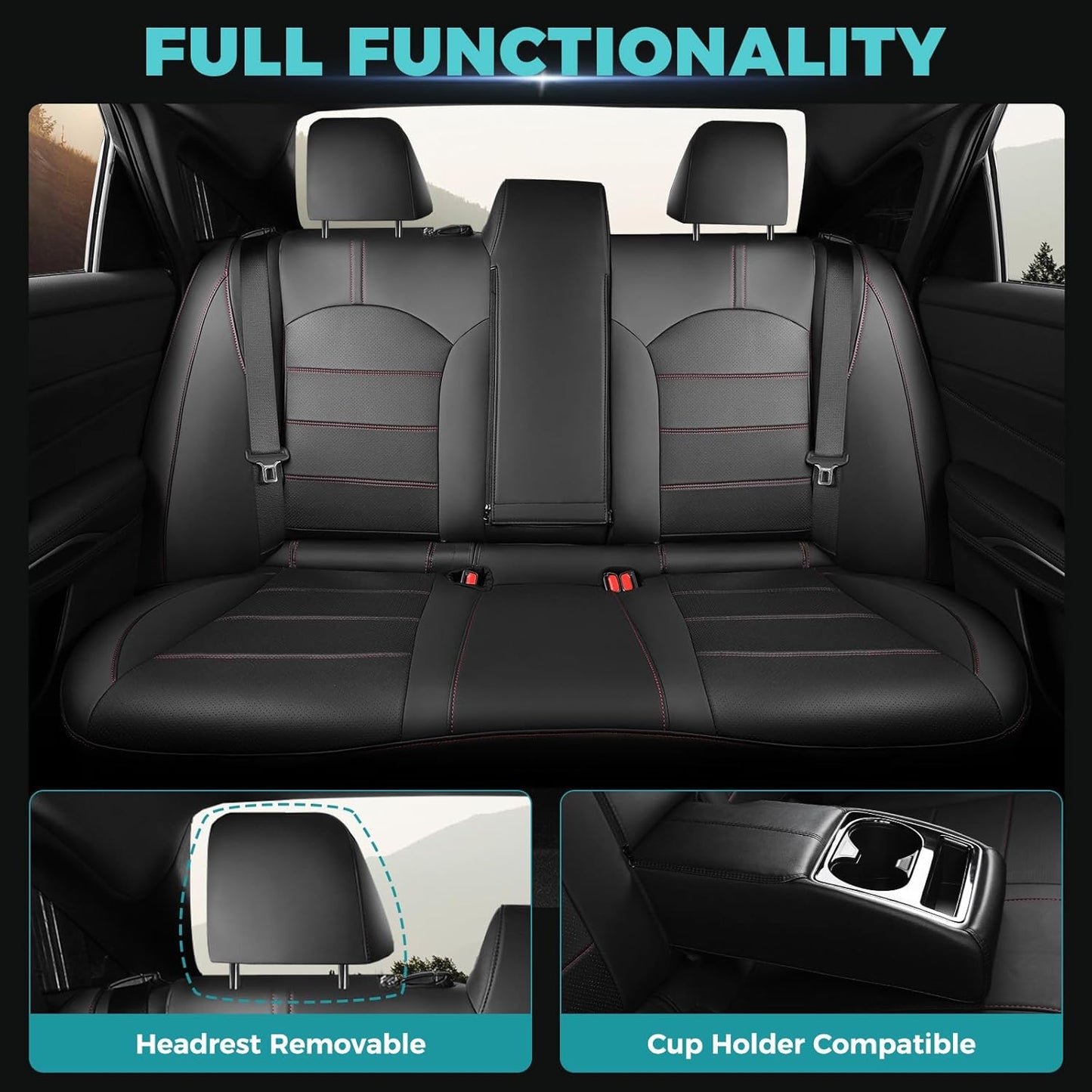 for Toyota Camry Seat Covers XLE XSE V6 2018 2019 2020 2021 2022 2023 2024 - Waterproof Breathable Leather Seat Covers for Cars, Custom Fit Car Seat Covers Full Set, Black Red Not for Hybrid