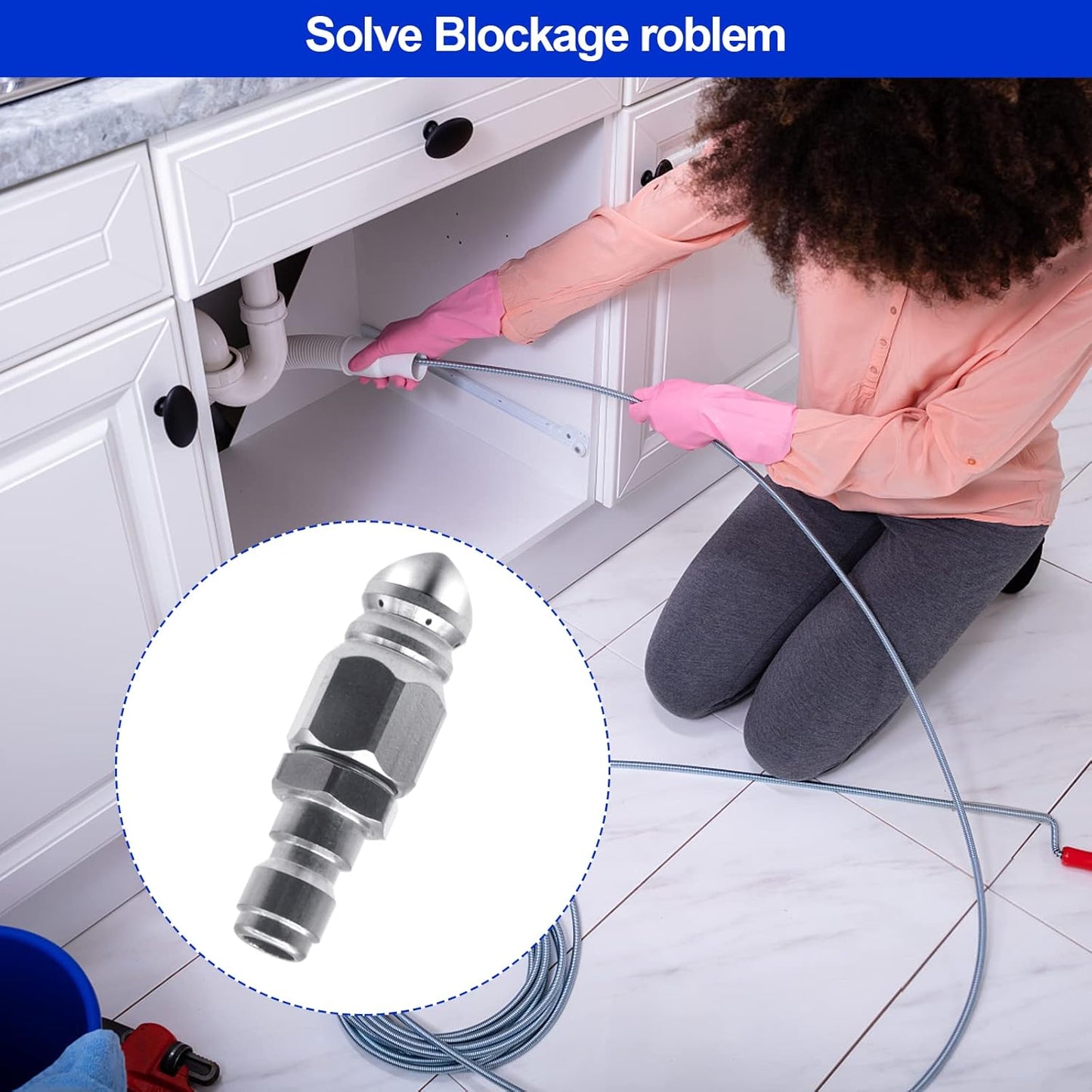 (2 Sets) Pressure Washer Sewer Jetter Nozzle with Stainless Steel, Mini Compact Durable Sewer Jet Nozzle,Pressure Drain Jetter Hose Nozzle,1/4'' Quickly Connector, 5000 PSI