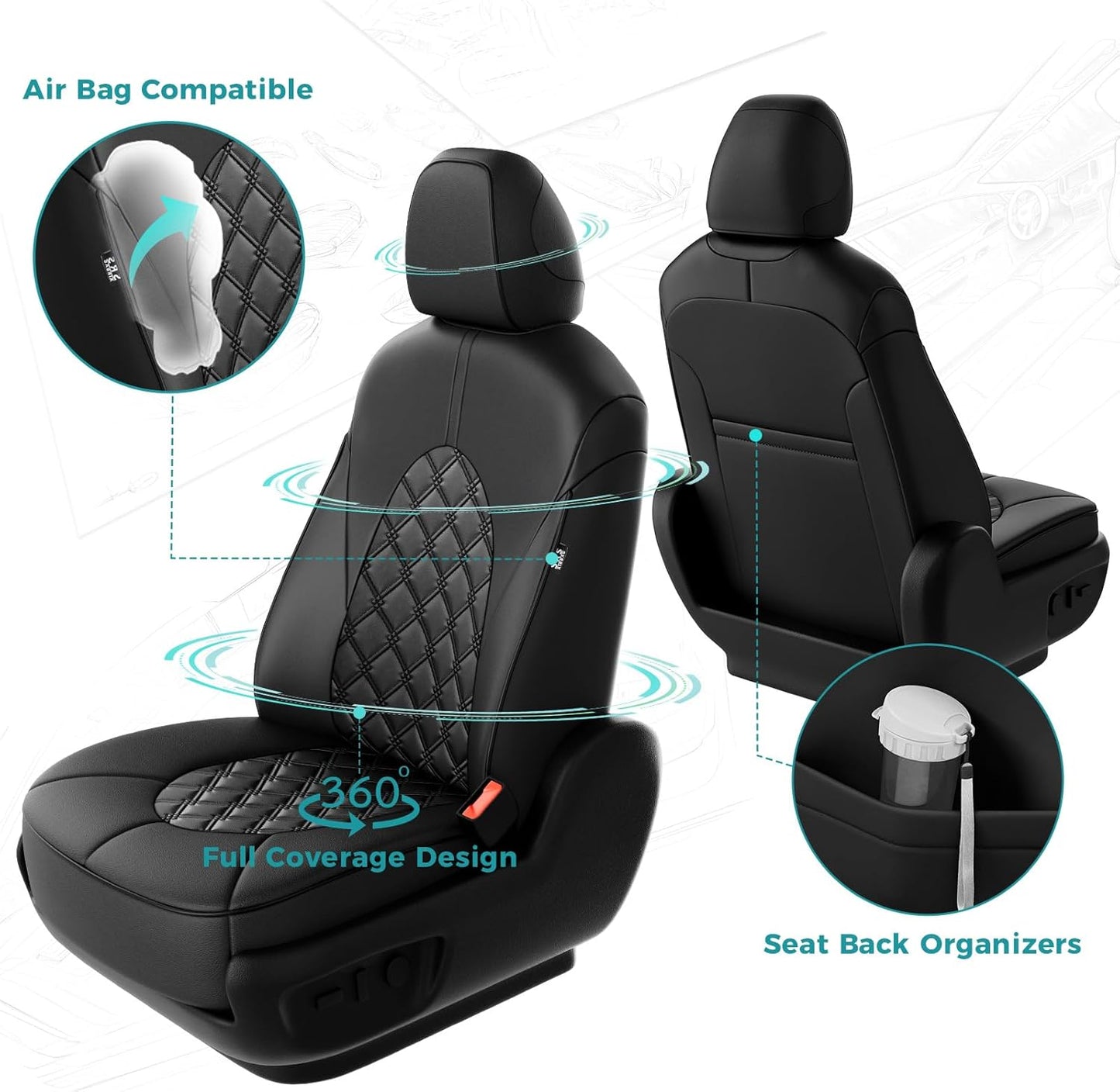 for Toyota Camry Seat Covers Hybrid XLE XSE 2018 2019 2020 2021 2022 2023 2024 - Custom Car Seat Cover Full Set, Waterproof Breathable Cushion Protector, Leather Seat Cover for Cars Black