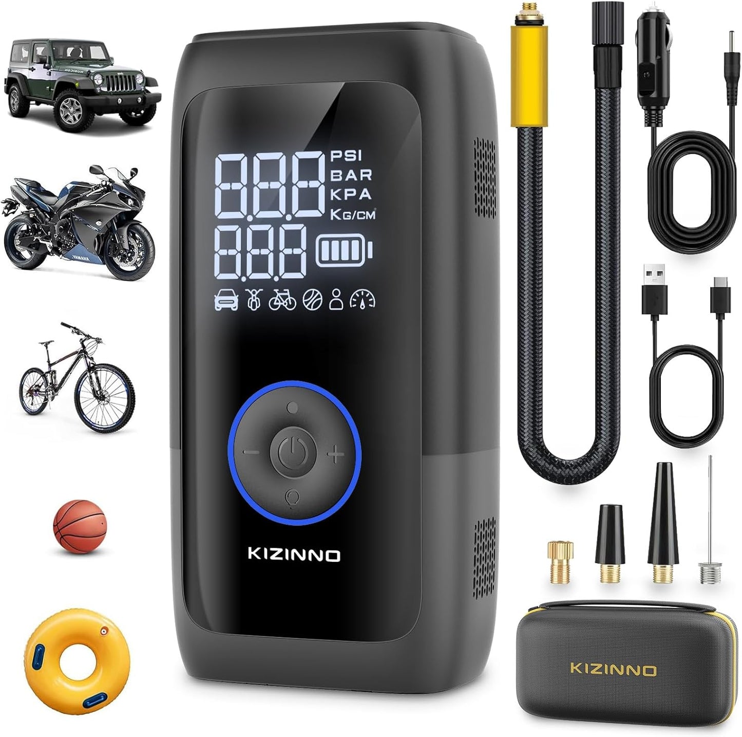 Tire Inflator Portable Air Compressor, Ultra Fast Dual-Cylinder Air Pump for [Pickup & Large Car Tires] with Fine-Tune Mode, Pressure Gauge, 12000mAh&45W Fast Charge fits MPV, SUV, Cars, Motor