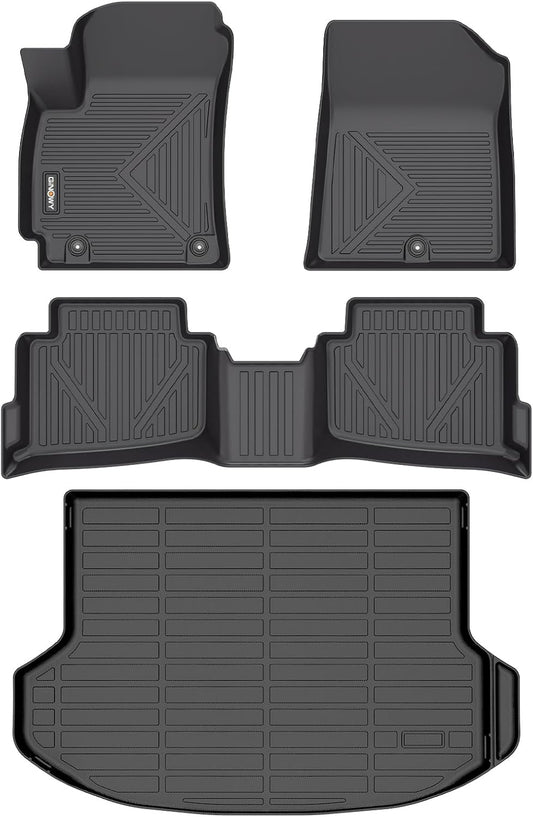 GINOWY- Floor Mats & Cargo Liner for Kia Seltos 2024 2025 2026, TPE All Weather Protection Seltos Car Mats 2024, Custom Seltos Floor Liners Non-Slip Trunk Mat, Waterproof Accessories Black