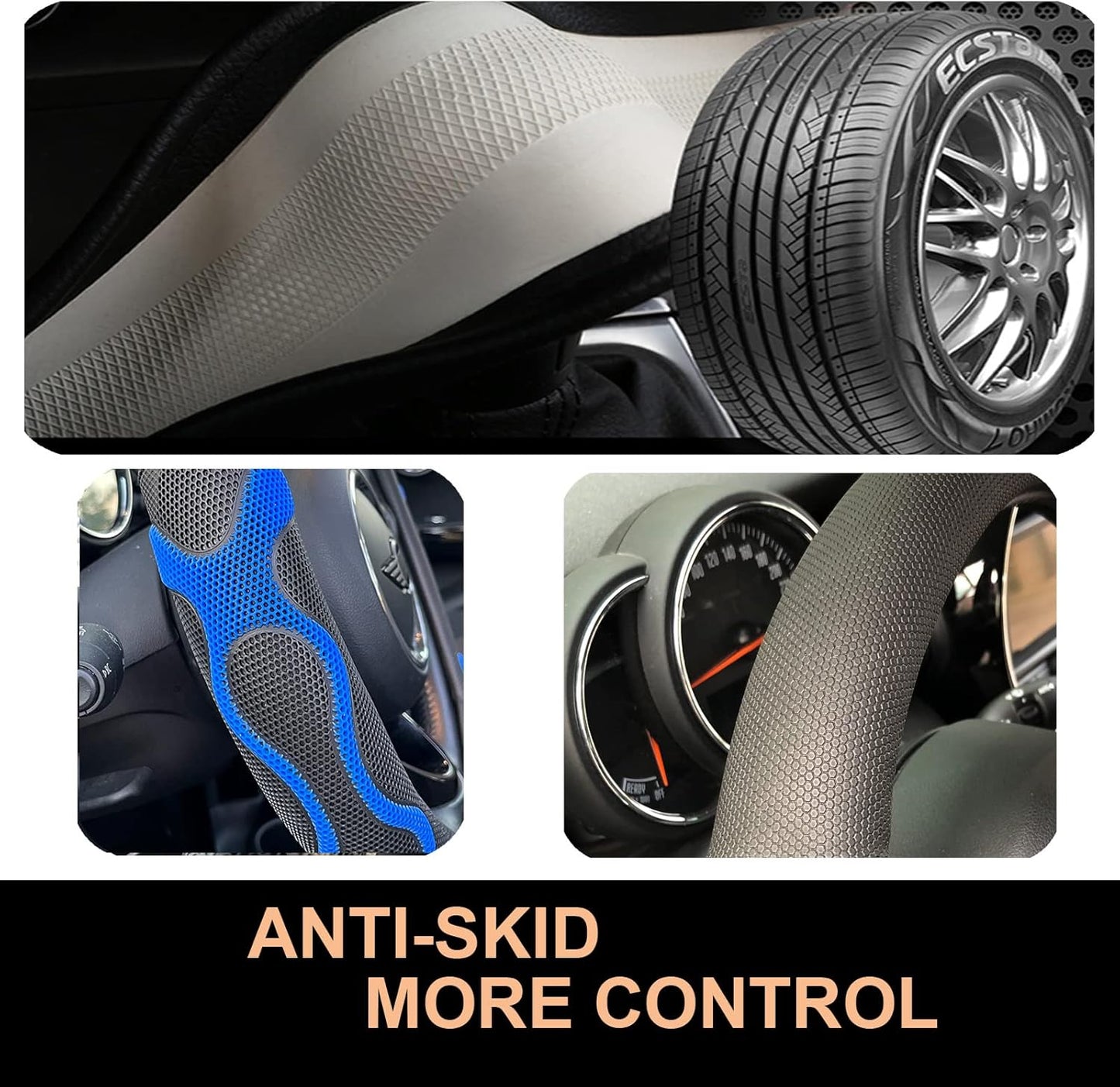 PINCTROT D Shaped Comfy Grip Steering Wheel Cover, Anti-Slip Design, Flat Bottom 14.5-15 Inch(Silicone Blue)