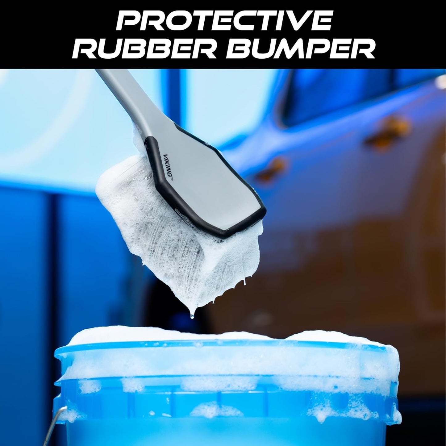 VIKING Car Wash Brush, Wheel and Fender Brush, Long Handle Tire Cleaner for Car Detailing, 16.5 Inch, Grey/Black