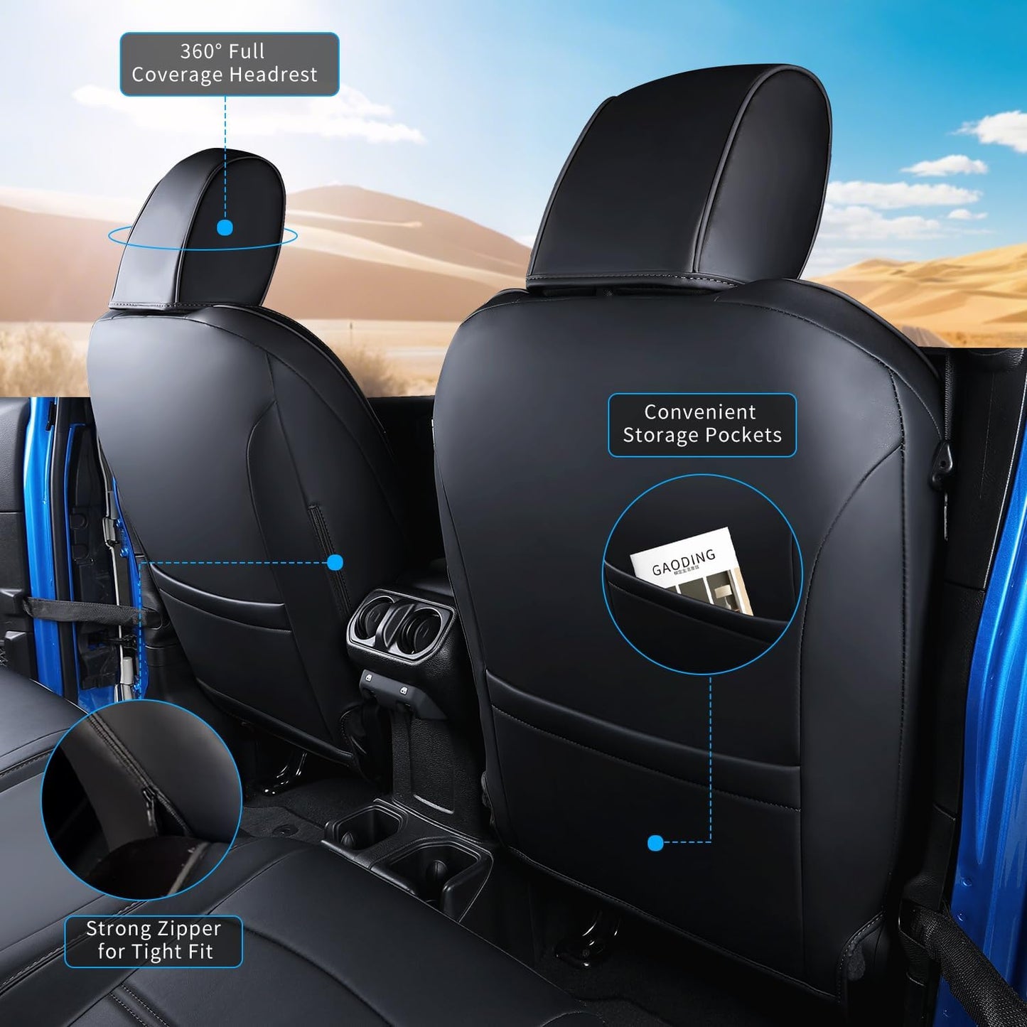 Jeep Gladiator Seat Covers - Premium Quality Faux Leather, Waterproof, Scratch-Resistant, Custom Fit for Jeep Gladiator 2025, 2024, 2023, 2022, 2021, 2020 (Pure Black)