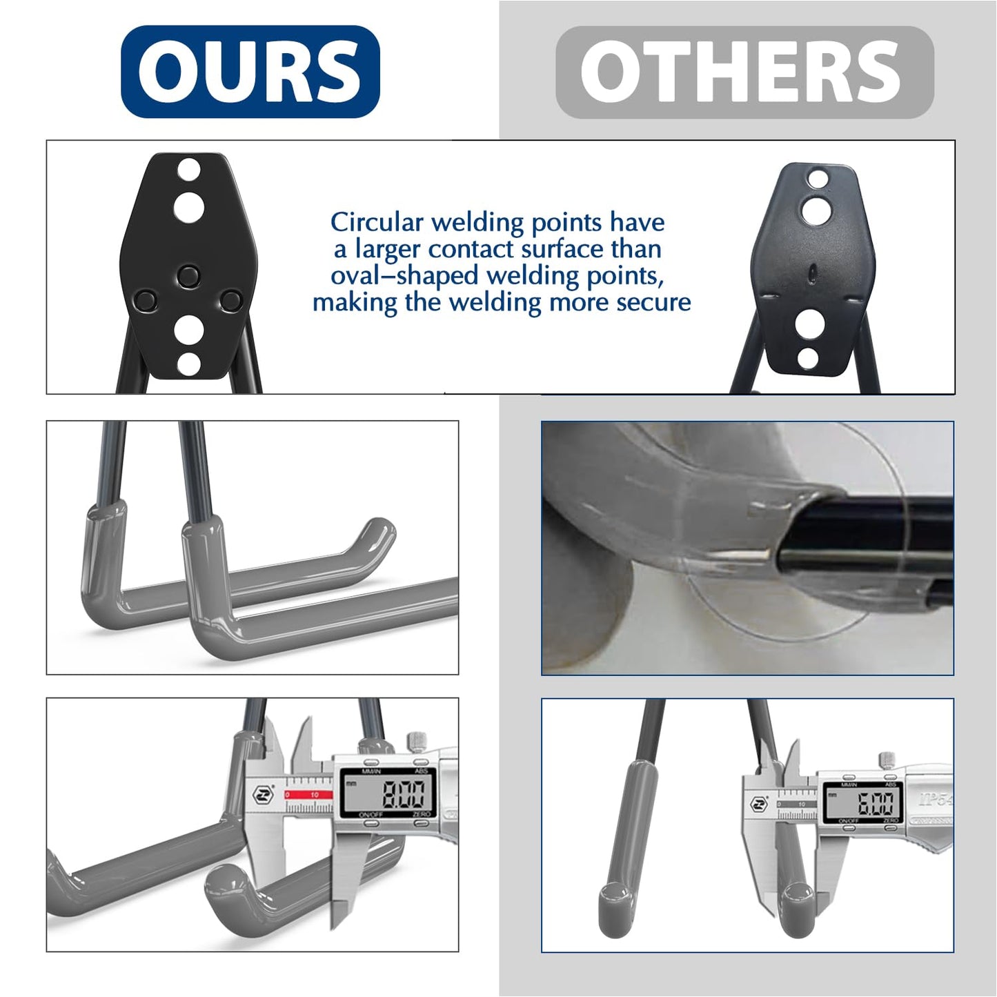 3-H Garage Wall Hooks 14 Pack, Garage Hooks Heavy Duty with Extra Welding Spots, Wall Mount Storage Organizer for Hanging Garden Lawn Tools Ladder Bike WeedEater Chair Shovel Blower (Grey)