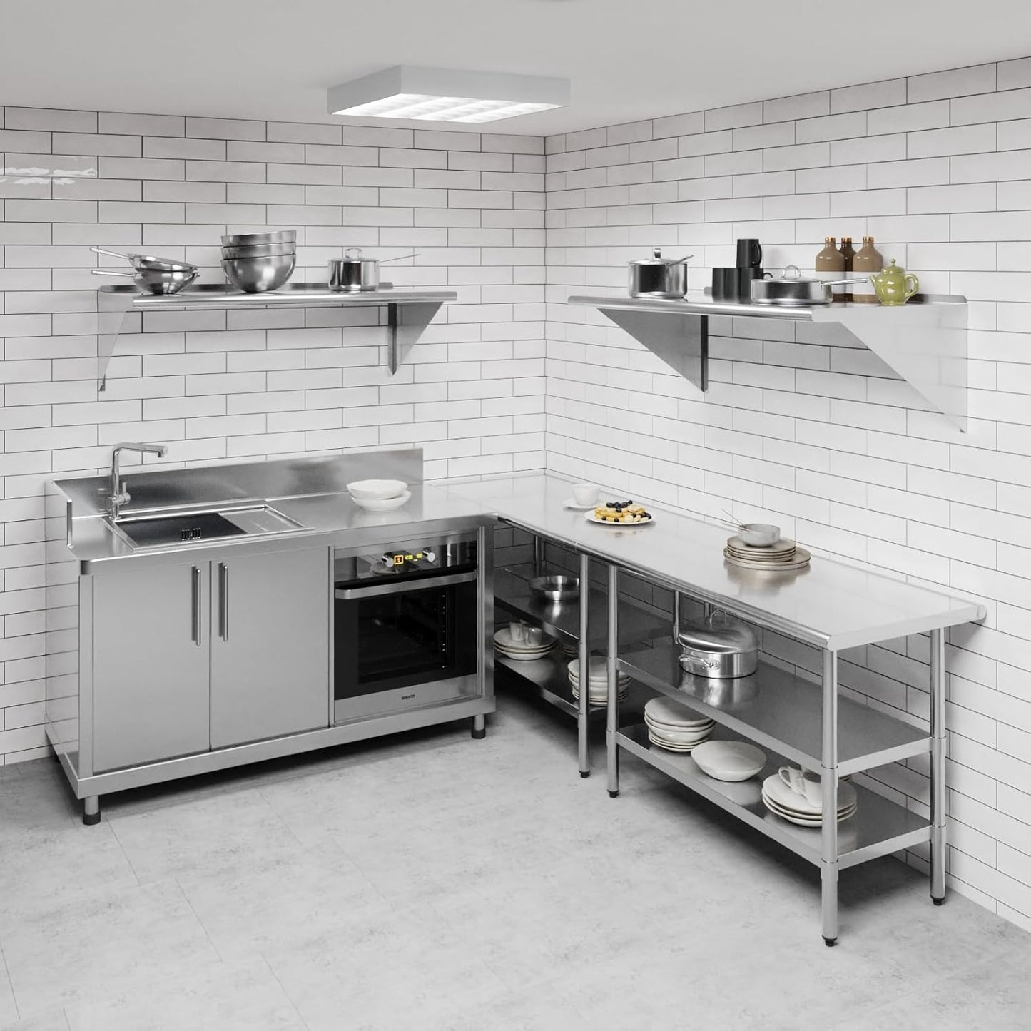 AmGood 48" Long X 24" Deep Stainless Steel Wall Shelf | NSF Certified | Appliance & Equipment Metal Shelving | Kitchen, Restaurant, Garage, Laundry, Utility Room