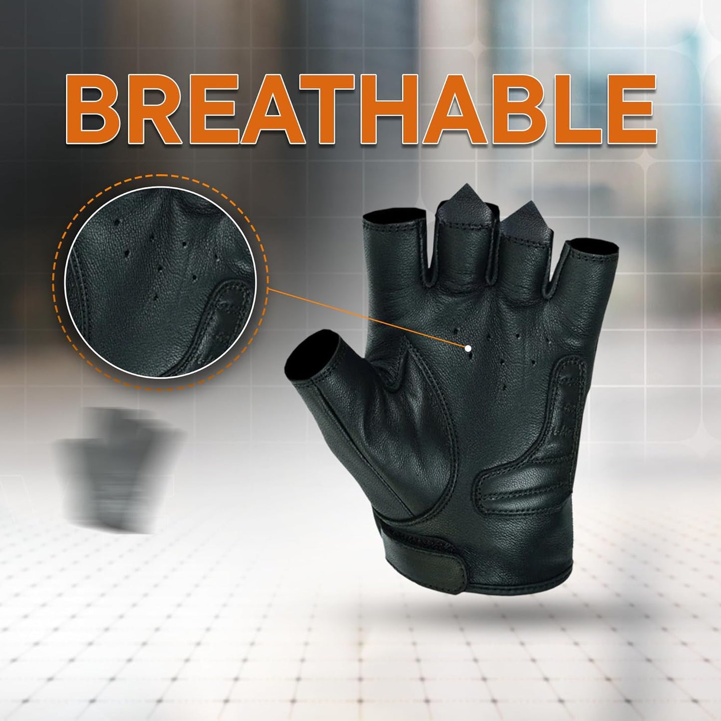 Daniel Smart Men's Motorcycle Leather Gloves with Reflective Skull Short Glove & Touch Screen Fingertips