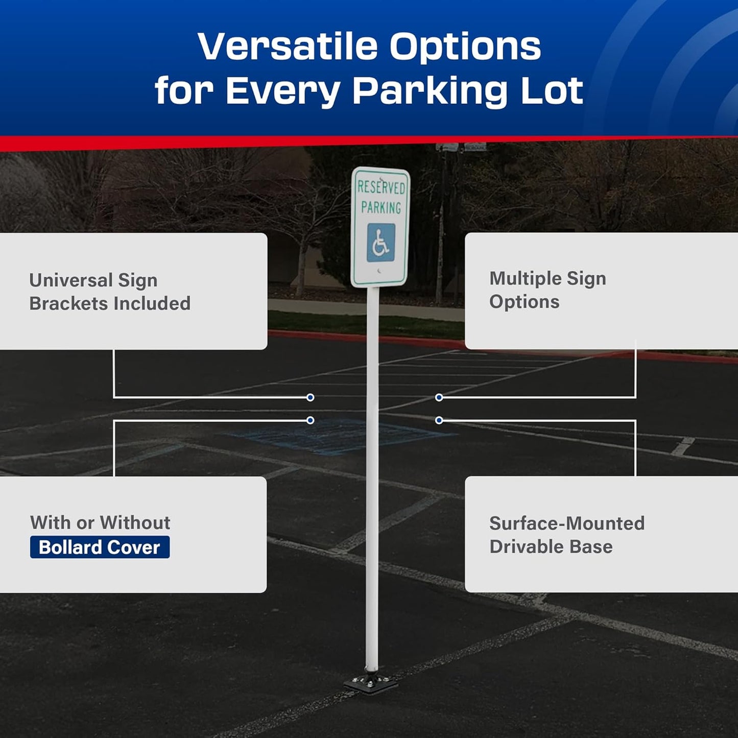 Impact Recovery - Sta-Rite Flexible Sign Post - Sign Holder - Handicap Parking Signs - Made in the USA - 102” Reserved Parking Signage