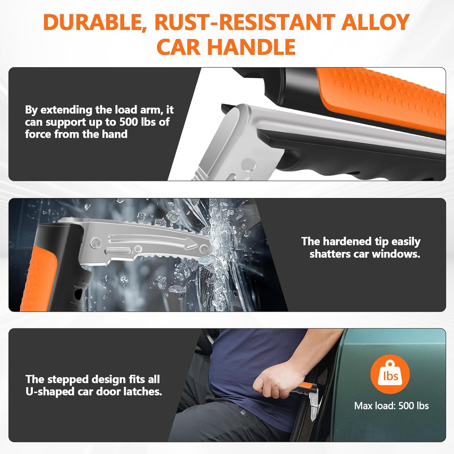 Car Door Handle for Elderly - 2025 New 3-in-1 Car Handle Assist, 2 Pack Auto Cane Portable Vehicle Support Handle Door Assist Bar, Max Load 500 Lbs, Anti-Slip Design (Orange-2-Pack Car Handle)