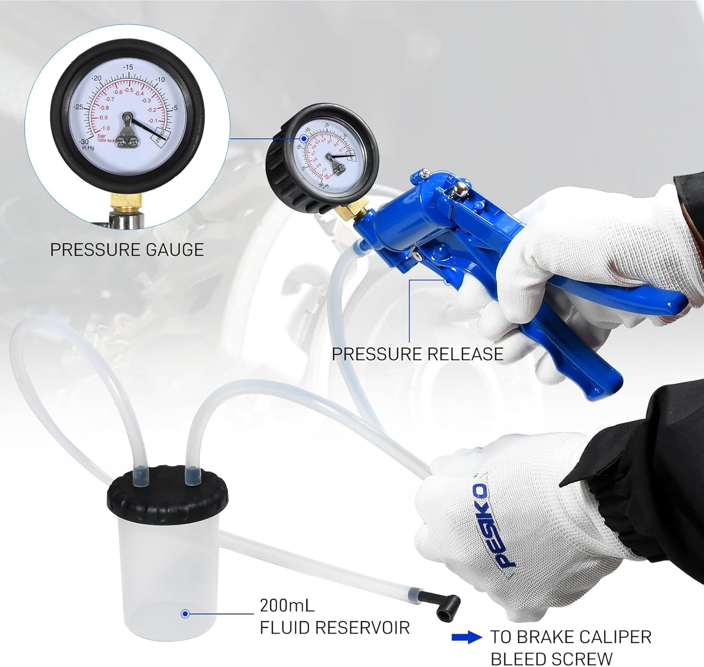 Hand Vacuum Pump Brake Bleeder kit One Person, Brake Clutch Bleeding Tune-up Kit for Brake Bleeding and Automotive Tester Blue