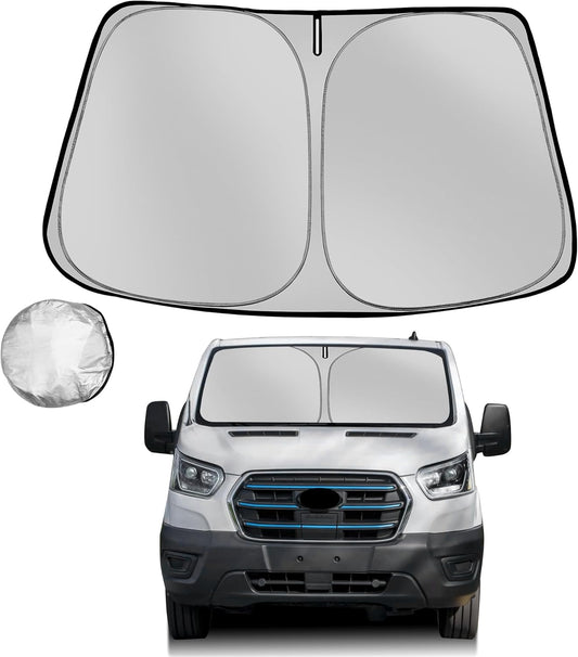Windshield Sun Shade for 2022-2025 Ford E-Transit Foldable Sun Sunshade for Car Front Window Blocks UV Rays and Heat Automotive Interior Protector Custom Fit Accessories
