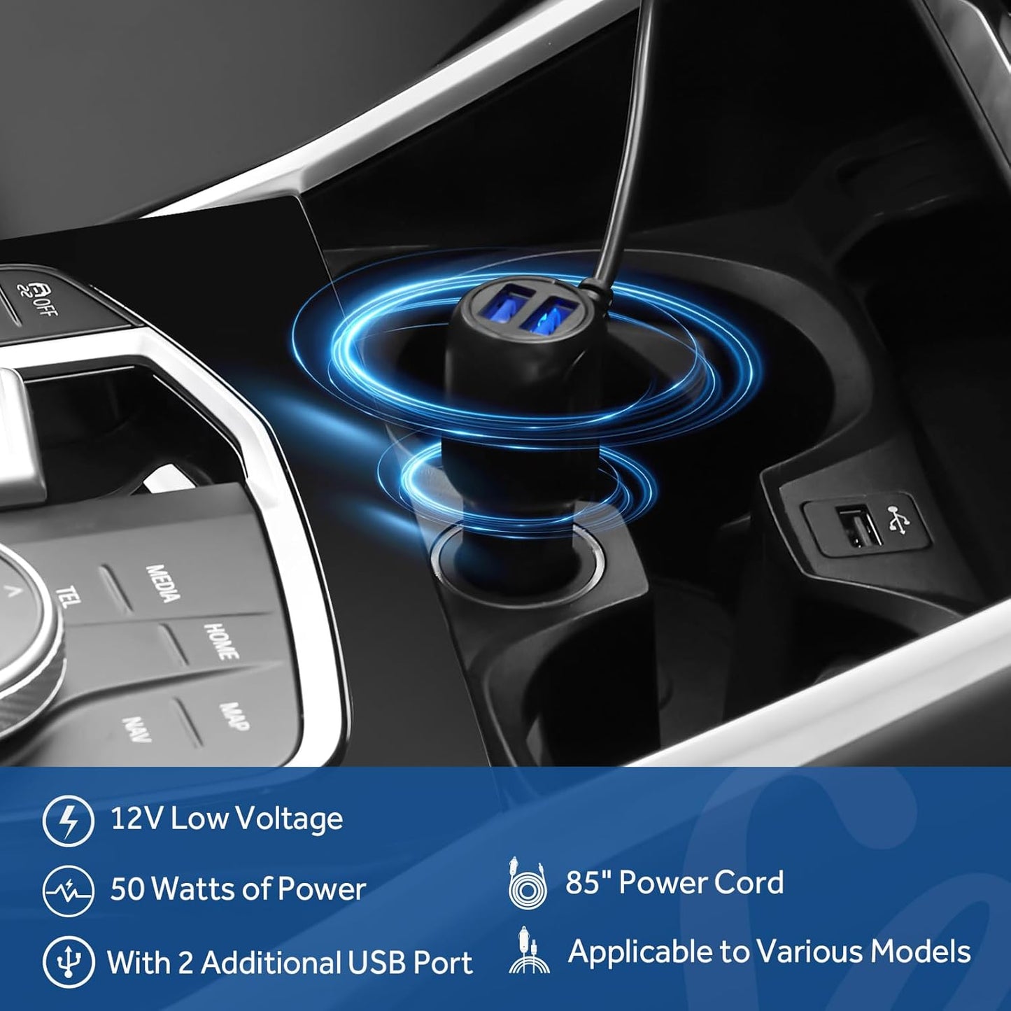 Sealy 12-Volt Heated Car Blanket with 2 Output USB Ports, 3 Heating Levels & 4 Hours Auto Off, Electric Blanket for Car Truck, SUV, RV or Camping, Machine Washable, 59" X 43", Plaid