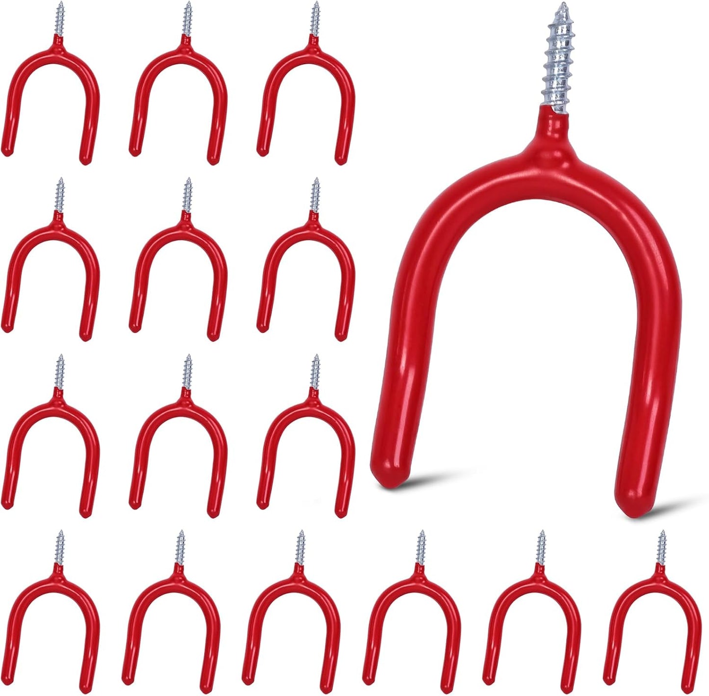 Lian.Ripple.Lian16 PackGarage Storage System Steel U Hooks with Anti-Slip Coating Home Improvement and Organization Screw in Hooks Easy Wall Mounting Heavy Duty Bike and Ladder (Red, 16 Pack)