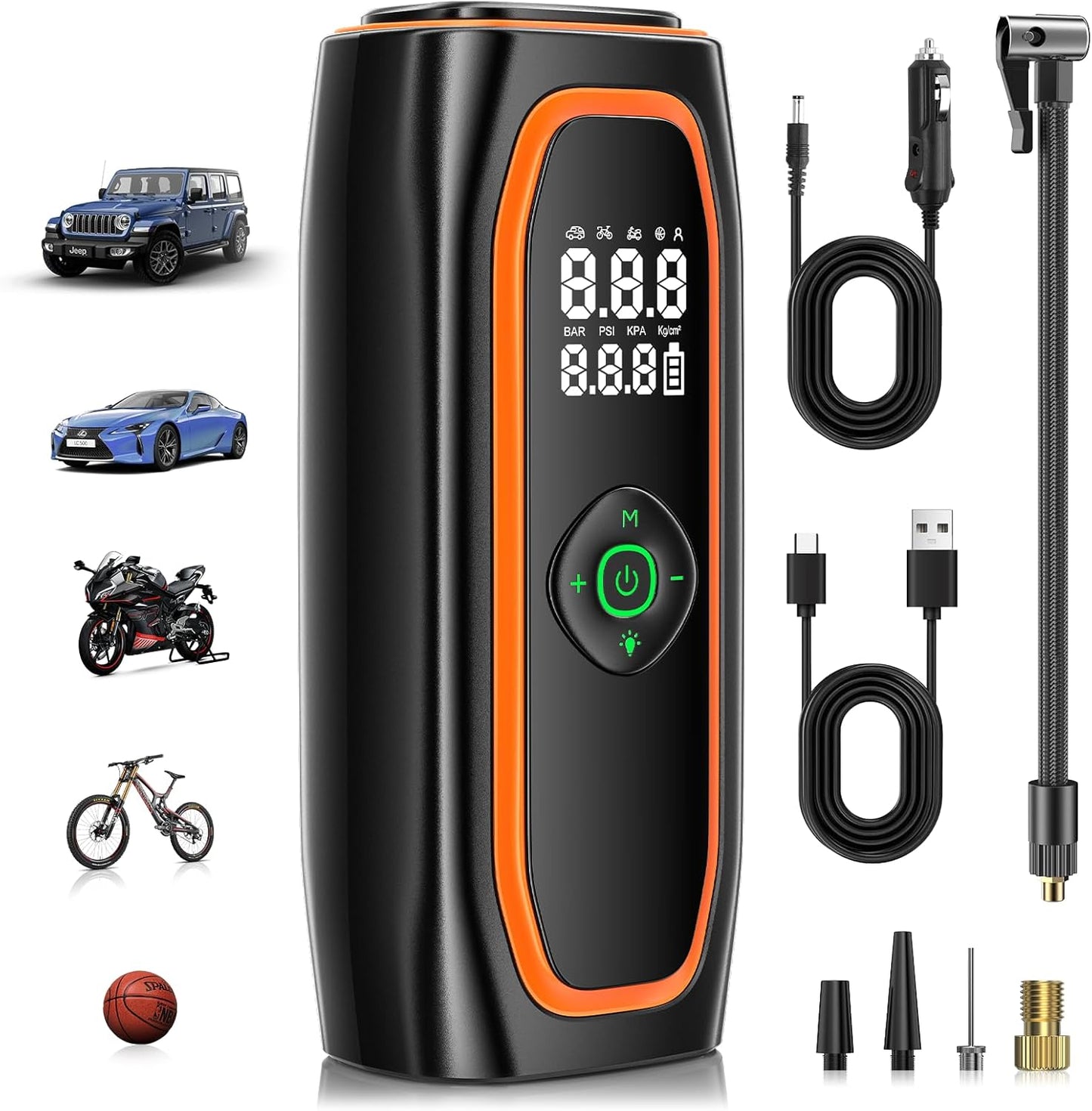Tire Inflator Portable Air Compressor, 220PSI Air Pump for Car Tires with 26000mAh Battery, One Click Smart Air Pump Tire Inflator for Car, Motorcycle, Bicycle and More with Tire Pressure Gauge