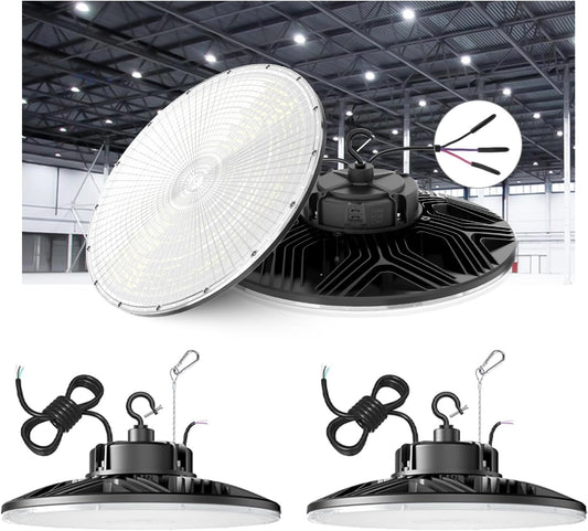 300W UFO-LED-High-Bay-Light, UL & DLC Listed 5000K Daylight 43500LM, 0-10V Dimmable LED High Bay Lights AC100-277V, IP65 Waterproof Commercial Bay Lighting Fixture for Warehouse Workshop(3 Pack)