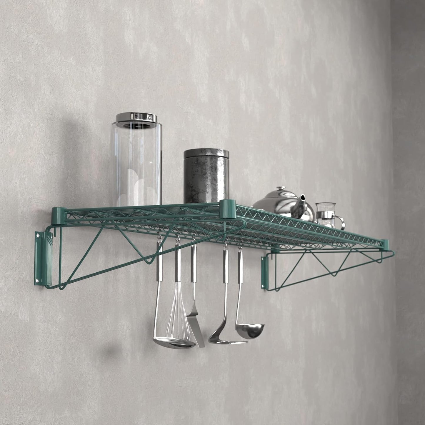 18" x 60" Green Epoxy Wire Wall Mount Shelf