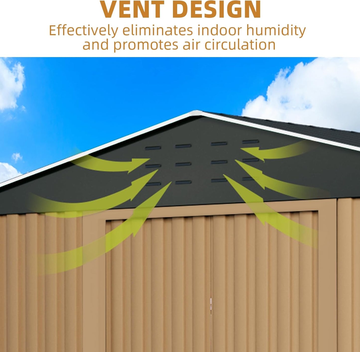 8X12FT Outdoor Metal Storage Shed, Lockable Weatherproof Garden Shed for Tools & Equipment, Durable Galvanized Steel with Sloping Roof & Ventilation, Ideal for Backyard, Patio & Garage Storage, Brown