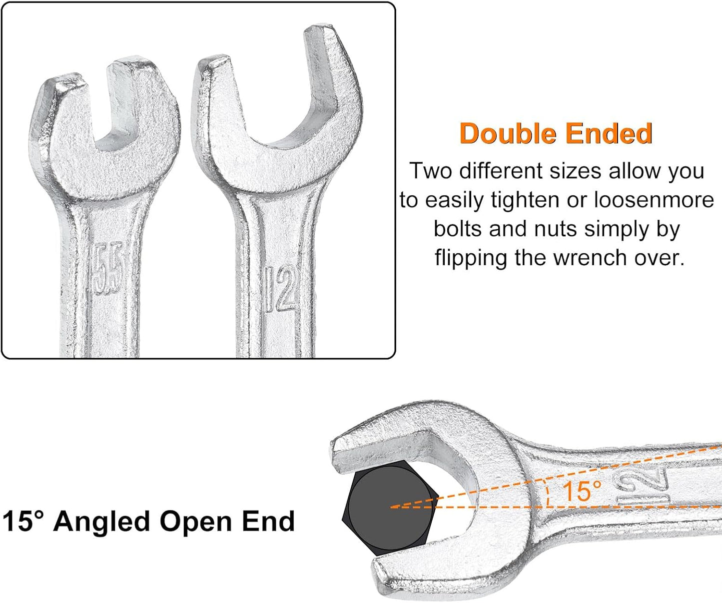 HARFINGTON Double Open End Wrench 24mm x 27mm Metric 15 Degree Offset Angle Small Flat Head Wrench Galvanizing Open Ended Spanner for Automotive Repair Furniture Assembly
