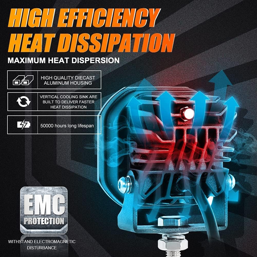 Auxbeam XP-Ultra Series 3 Inch LED Pods 80W 9600LM Offroad Driving Lights White Spot & Amber Combo Beam Ditch Light Bar Auxiliary Lights for Jeep Truck ATV UTV, Pair