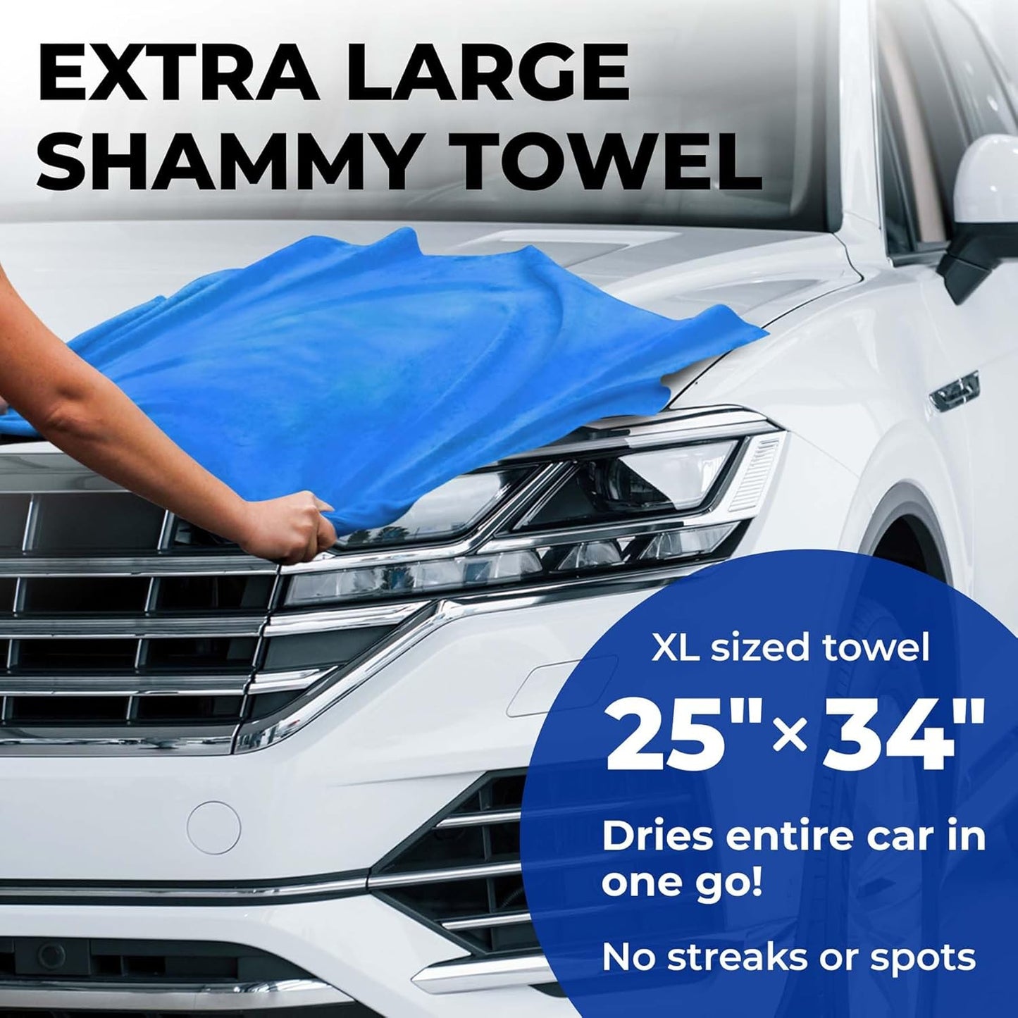 Premium XL Shammy Towel for Car - 2pk (34"x25") - Super Absorbent Chamois Cloth for Drying - Spots & Scratch-Free, Reusable