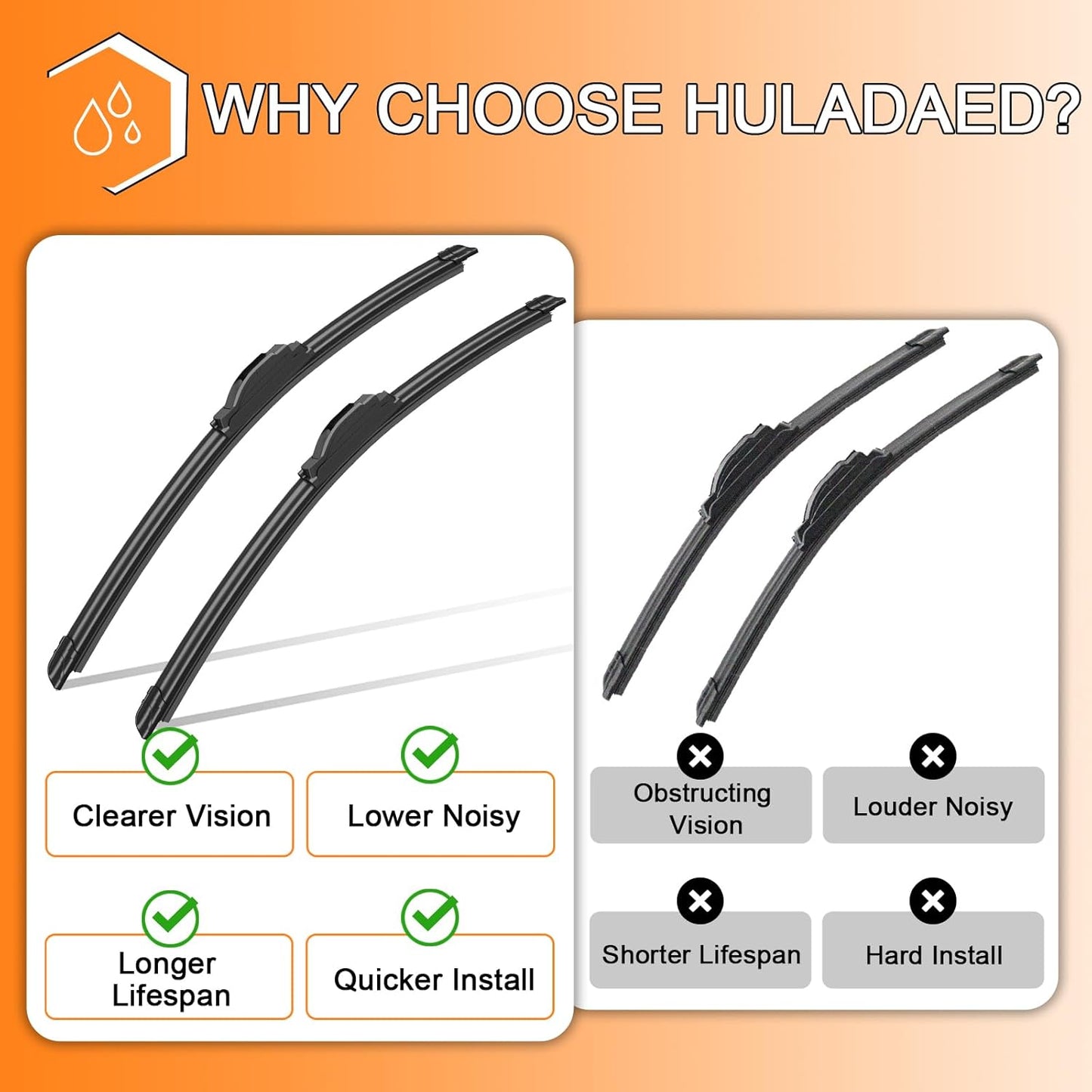 HULADAED® 26'' 14'' 13'' Windshield Wipers Replacement for Hyundai Santa Fe 2018-2013,Silicone Front Rear Wiper blades for MY Car-All Weather & Quiet(3 PACK)