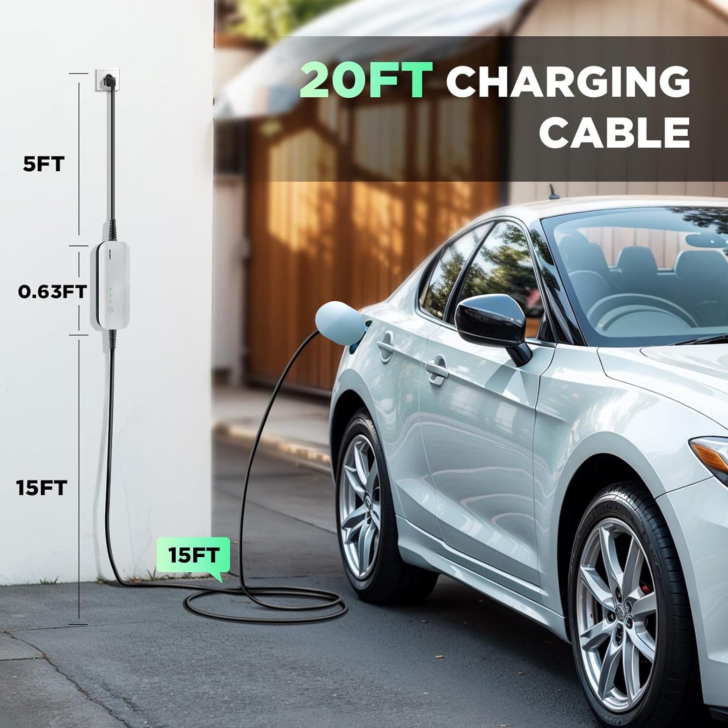 Level 1 EV Charger, 15A 110V Nema 5-15 Plug, Portable Electric Car Charger with 20FT Cable, Home Charging Station for All J1772 Electric Cars