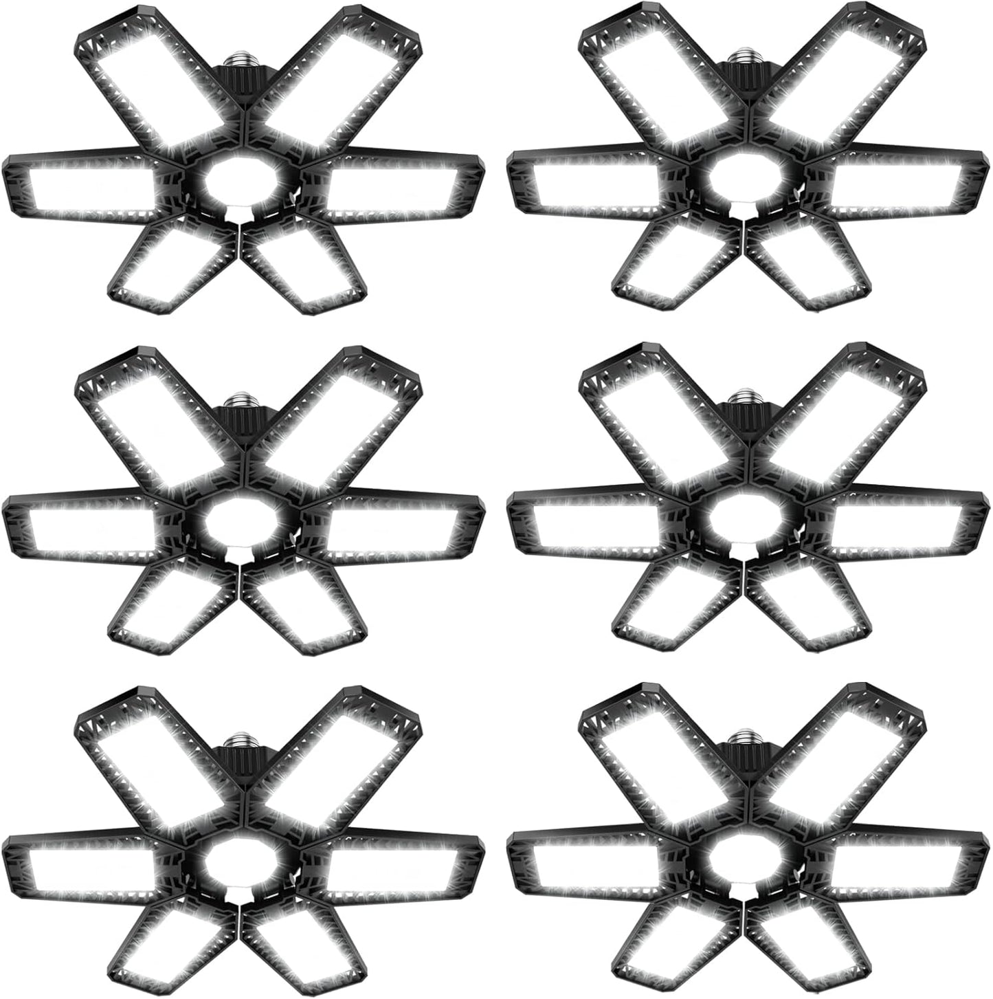 ISKYDRAW Garage Lights Bulb - 6 Pack 200W Garage Lights Ceiling LED 20000LM 6500K Led Shop Light with 6 Deformable Panels, Screw in E26 E27 Socket Basement Lighting for Workshop Barn Attic