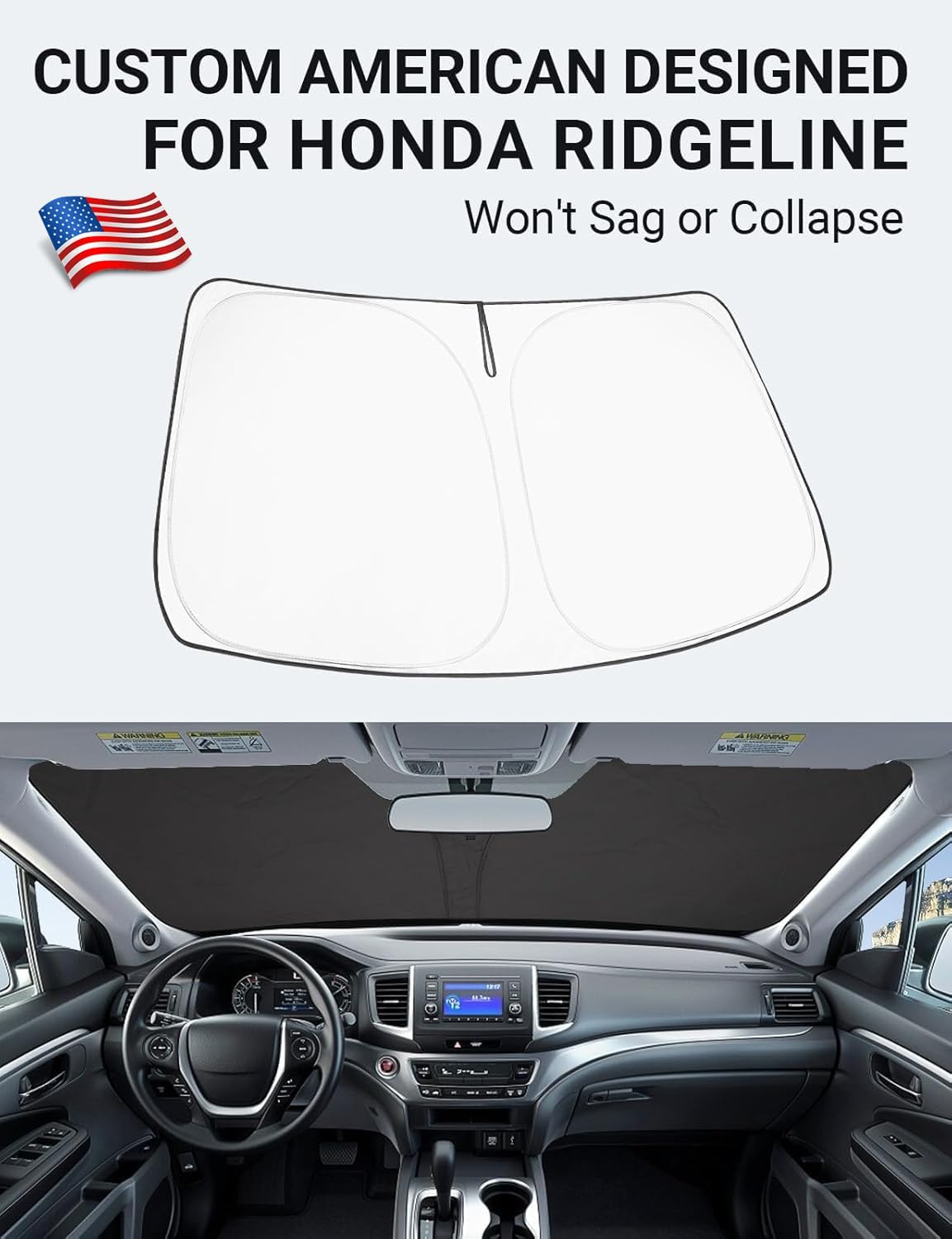 Proadsy 2025 Upgrade Windshield Sun Shade Custom Fit Honda Ridgeline 2017-2024 2025 4-Layer Foldable Front Sunshade Protector Sun Visor Blocks UV Rays Keep Car Cooler