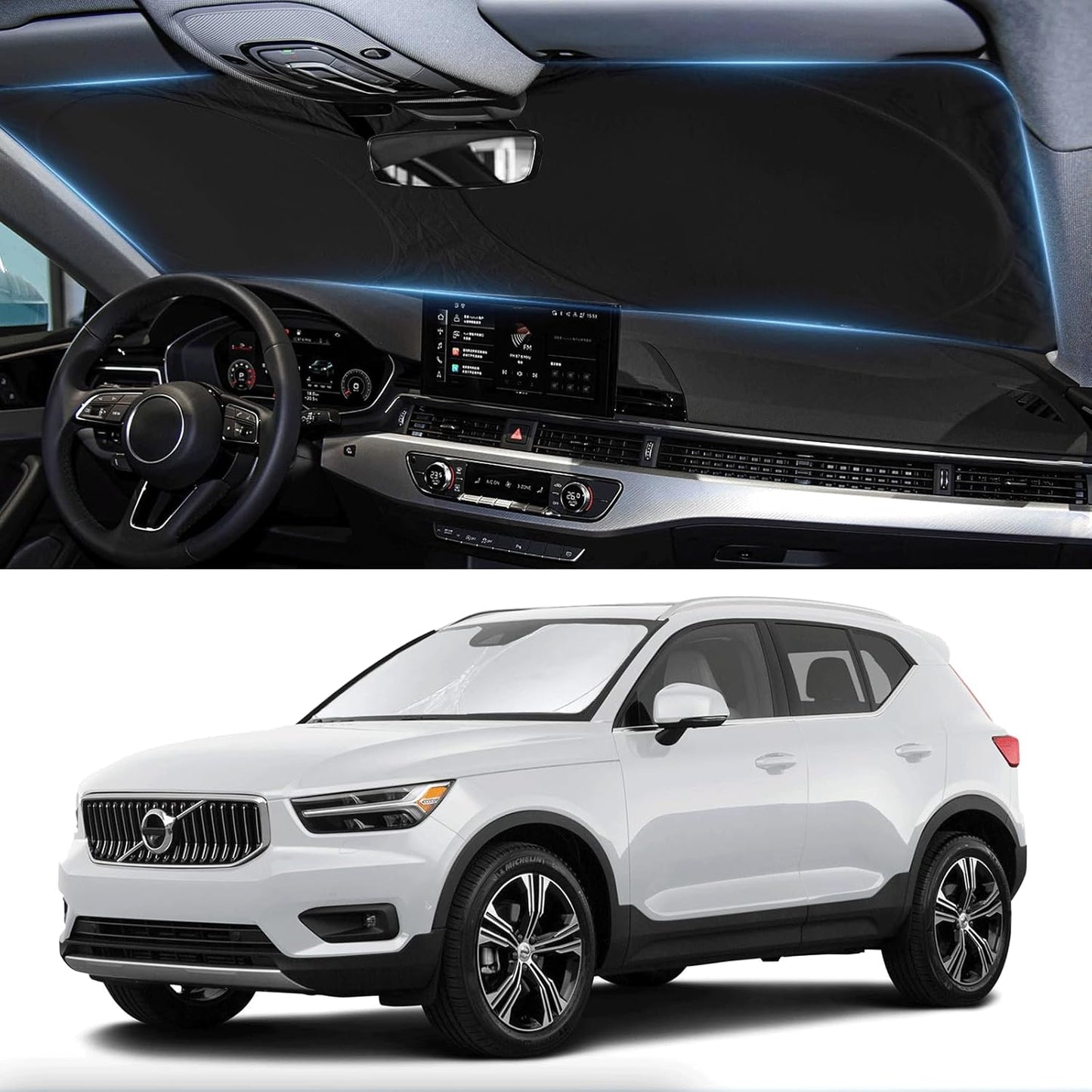 Custom Fit XC40 Windshield Sunshade for 2019-2025 2026 Volvo XC40 Accessories Front Window Shield 210T Silver Coating Cover for Windshield Sun Visor Protector Blocks UV Keep Car Cool
