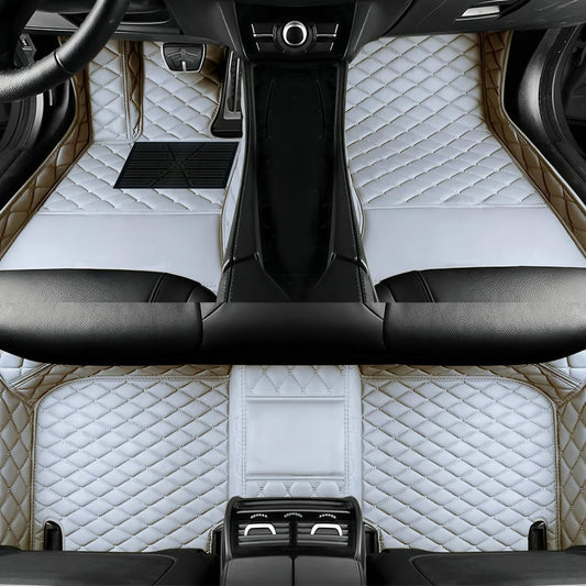 Add Personal Touch to Your Vehicle with IMEISH Customizable Logo Text Car Mats for 99% of vehiclesPads Protection Non-Slip Leather Floor Liners (White)