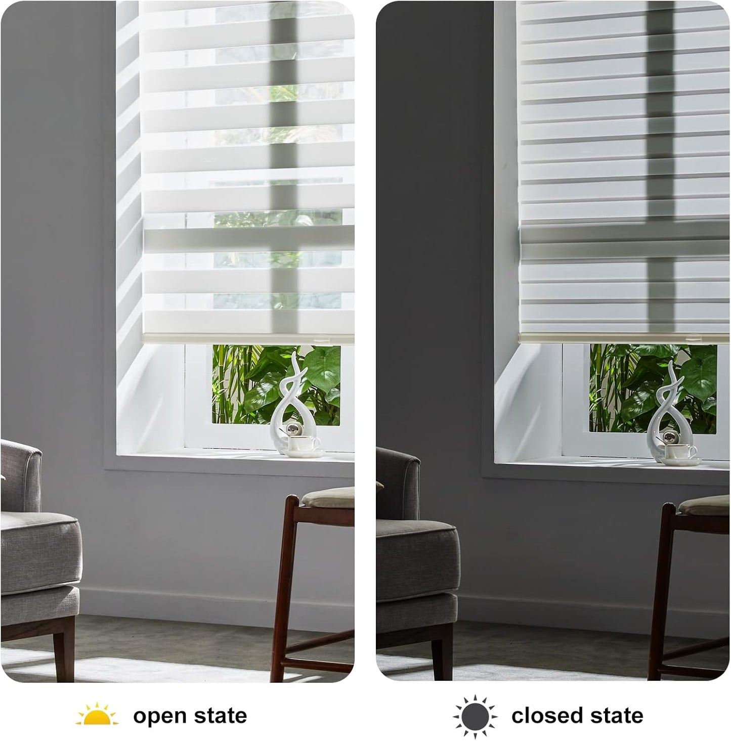 Persilux Cordless Zebra Blinds for Windows Free-Stop Roller Windows Shades (34" W X 72" H, Cream) Dual Layer Light Control for Day and Night, Light Filtering Sheer Shades for Home, Easy to Install