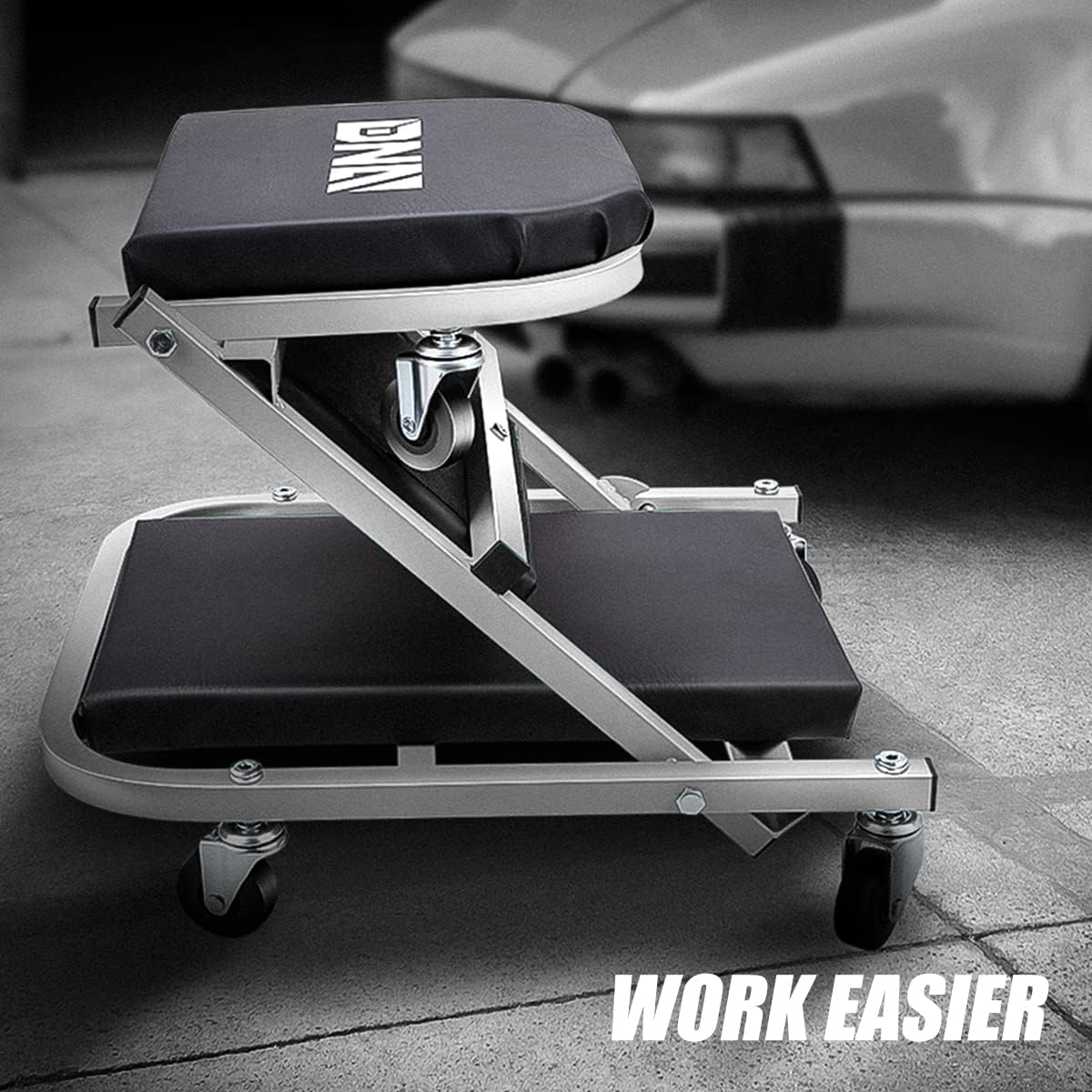 ‎DNA MOTORING TOOLS-00185 36 Inches 2 IN 1 Rolling Folding Car Creeper/Seat, 6 Pcs 2" Casters, 150kg Weight Capacity, Gray