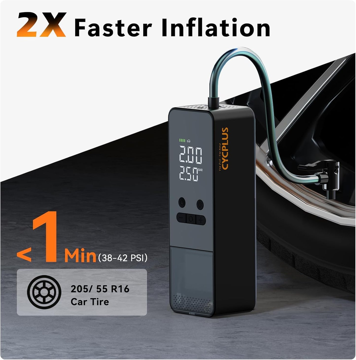 CYCPLUS Tire Inflator Portable Air Compressor - 150PSI Cordless Air Pump with Digital Tire Pressure Gauge, Auto Shut Off, DC/AC 2-in-1 for Car/Motorcycle/E-Bike/Ball