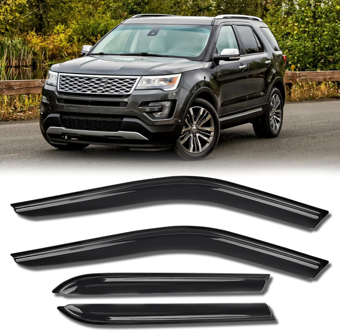 Rain Guards for Car Windows, Tape-On Window Visors Rain Guards Fit for Ford Explorer 2011-2019, Window Deflectors, Vent Visors for Ford Car Accessories, 4 Pieces